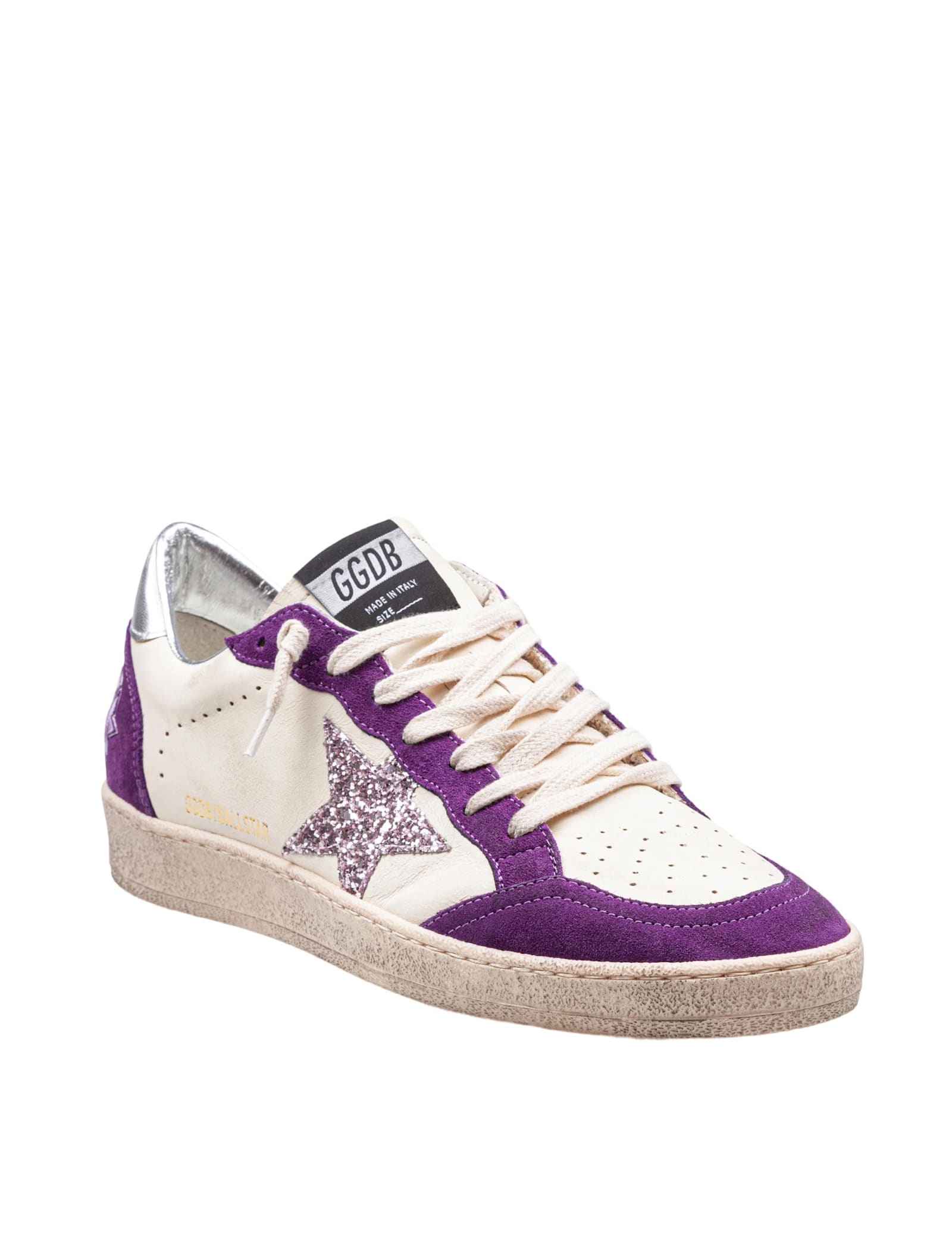 GOLDEN GOOSE GOLDEN GOOSE BALLSTAR SNEAKERS IN LEATHER AND SUEDE COLOR WHITE AND PURPLE