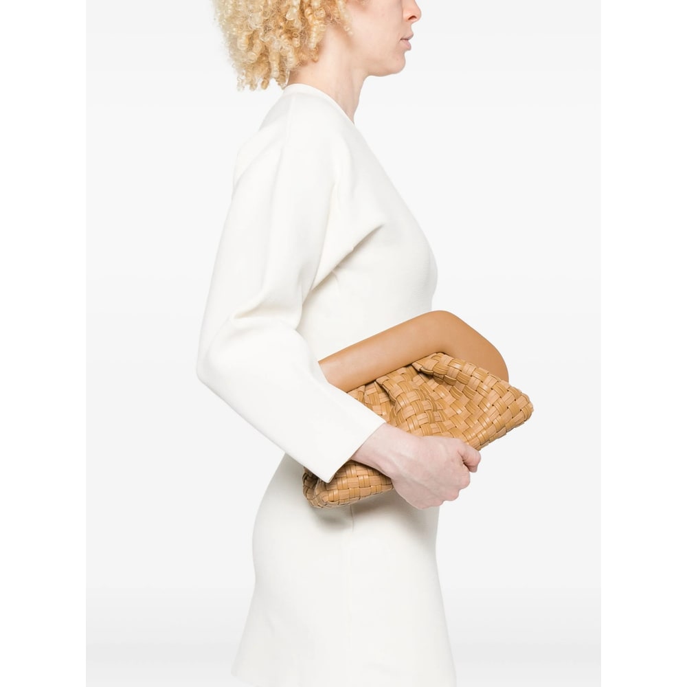 Themoirè Tia Clutch Bag In Biscuit With Woven Suede Motif And Shoulder Strap In Neutral