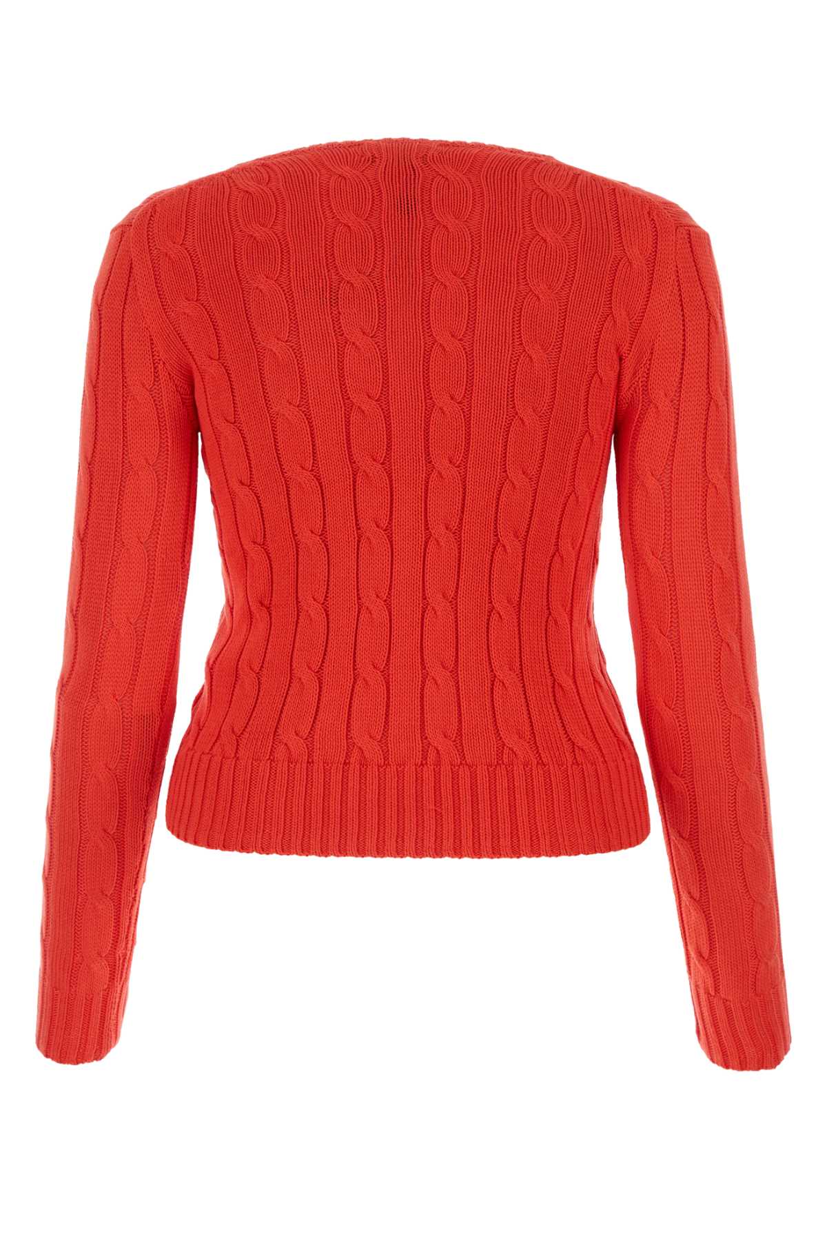 Shop Polo Ralph Lauren Red Cotton Sweater In Brighthibiscus