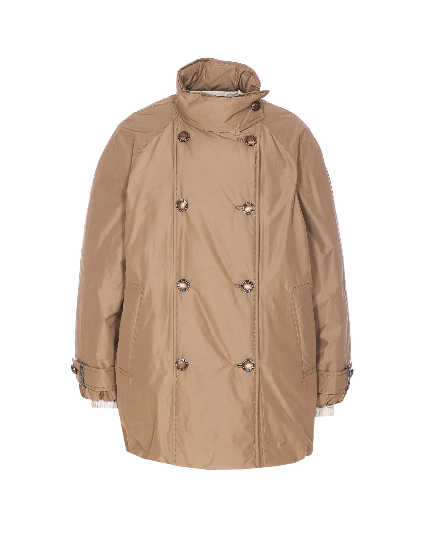 Brunello Cucinelli Short Button Detailing Down Jacket In Neutral
