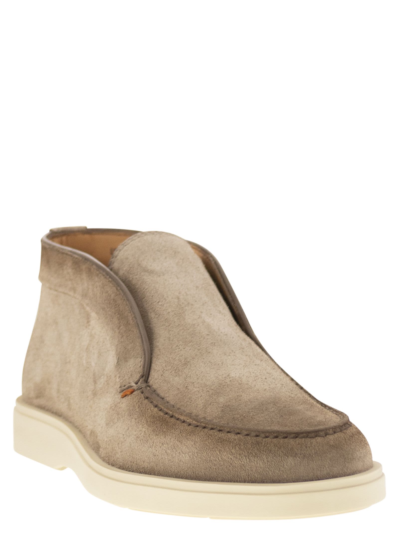 Shop Santoni Suede Desert Boot In Beige