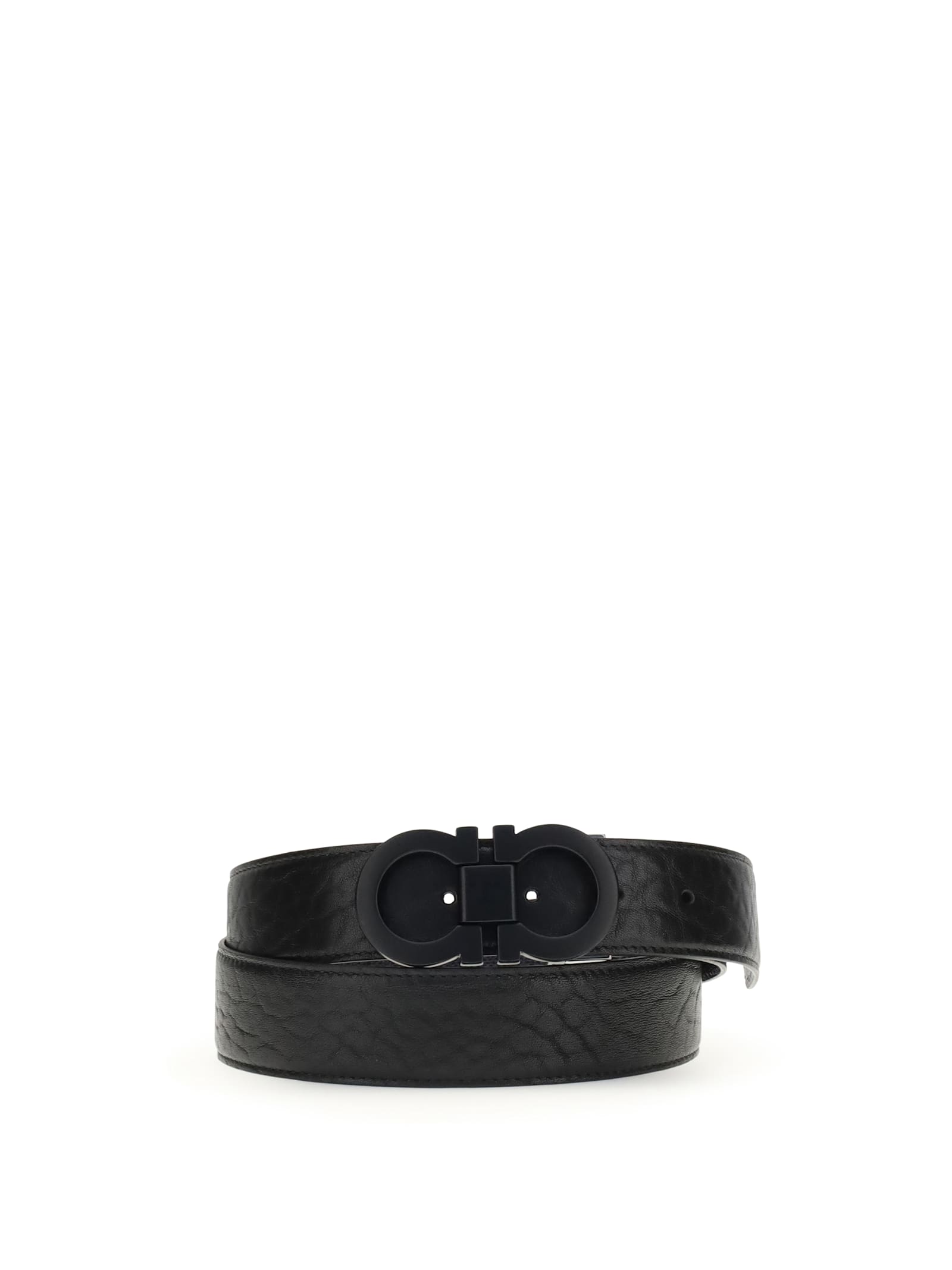 Ferragamo Men Reversible Gancini Belt In Black