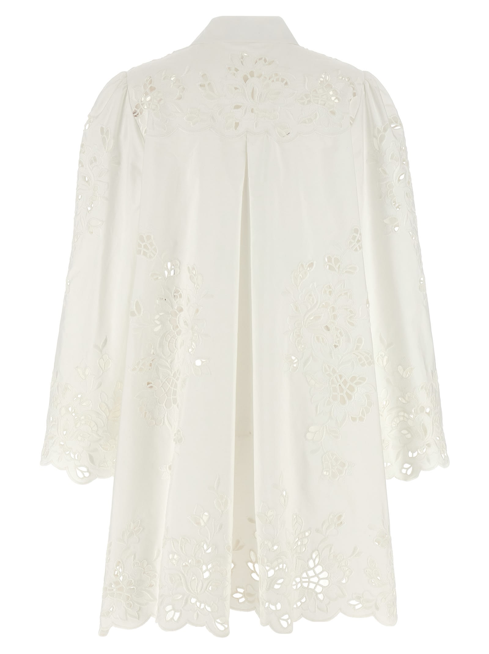 Dolce & Gabbana Sleeve Puff Embroidery Floral Hem Scalloped In White