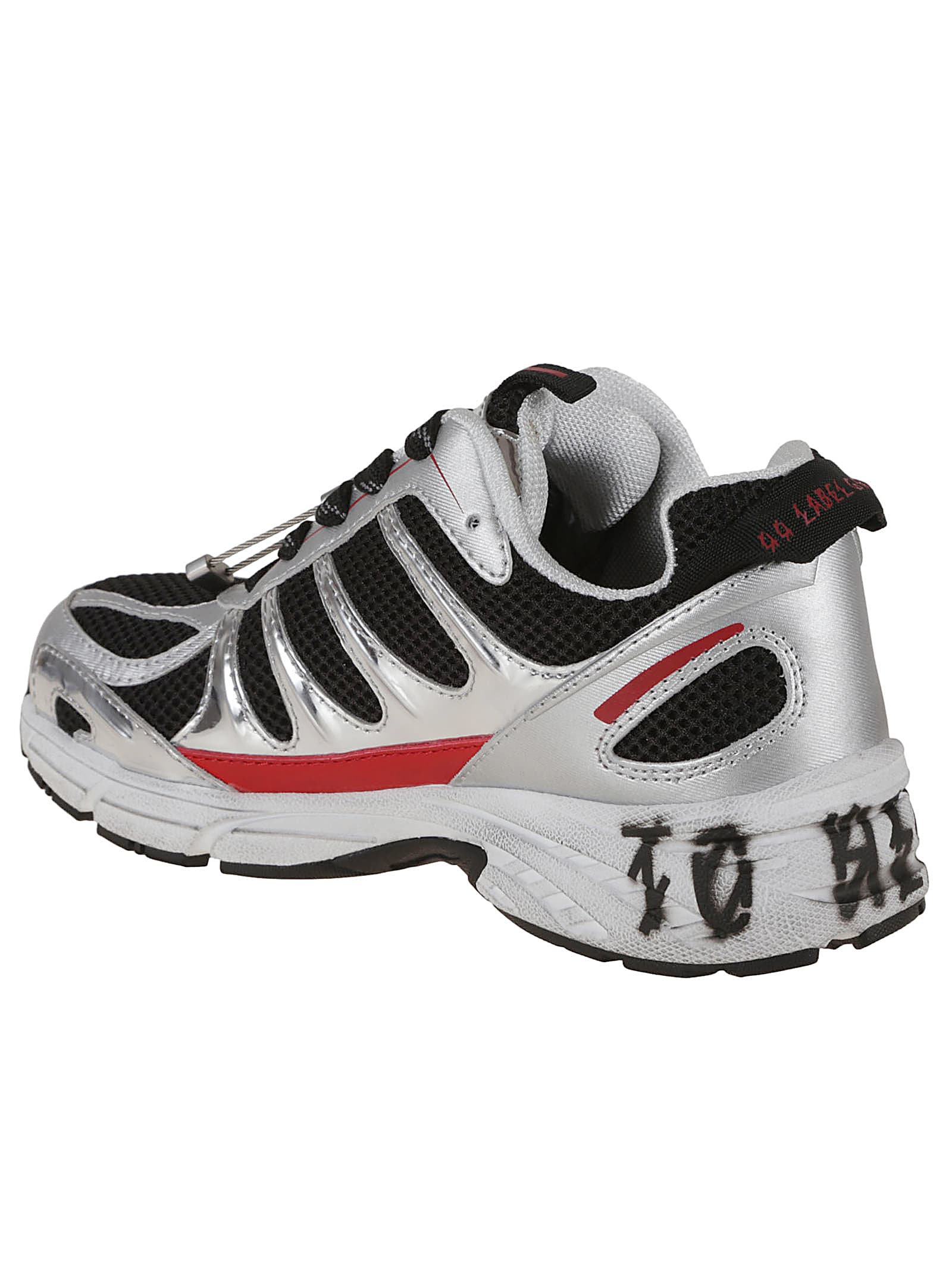 44 Label Group Dragger Sneakers In Silver Leather And Fabric In Black Silver Text