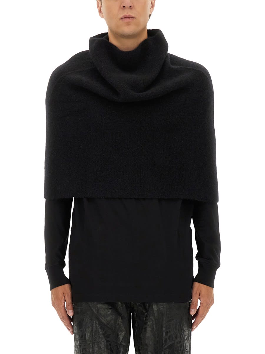 Rick Owens Knitted Cape With Soft Textured Fabric In Black