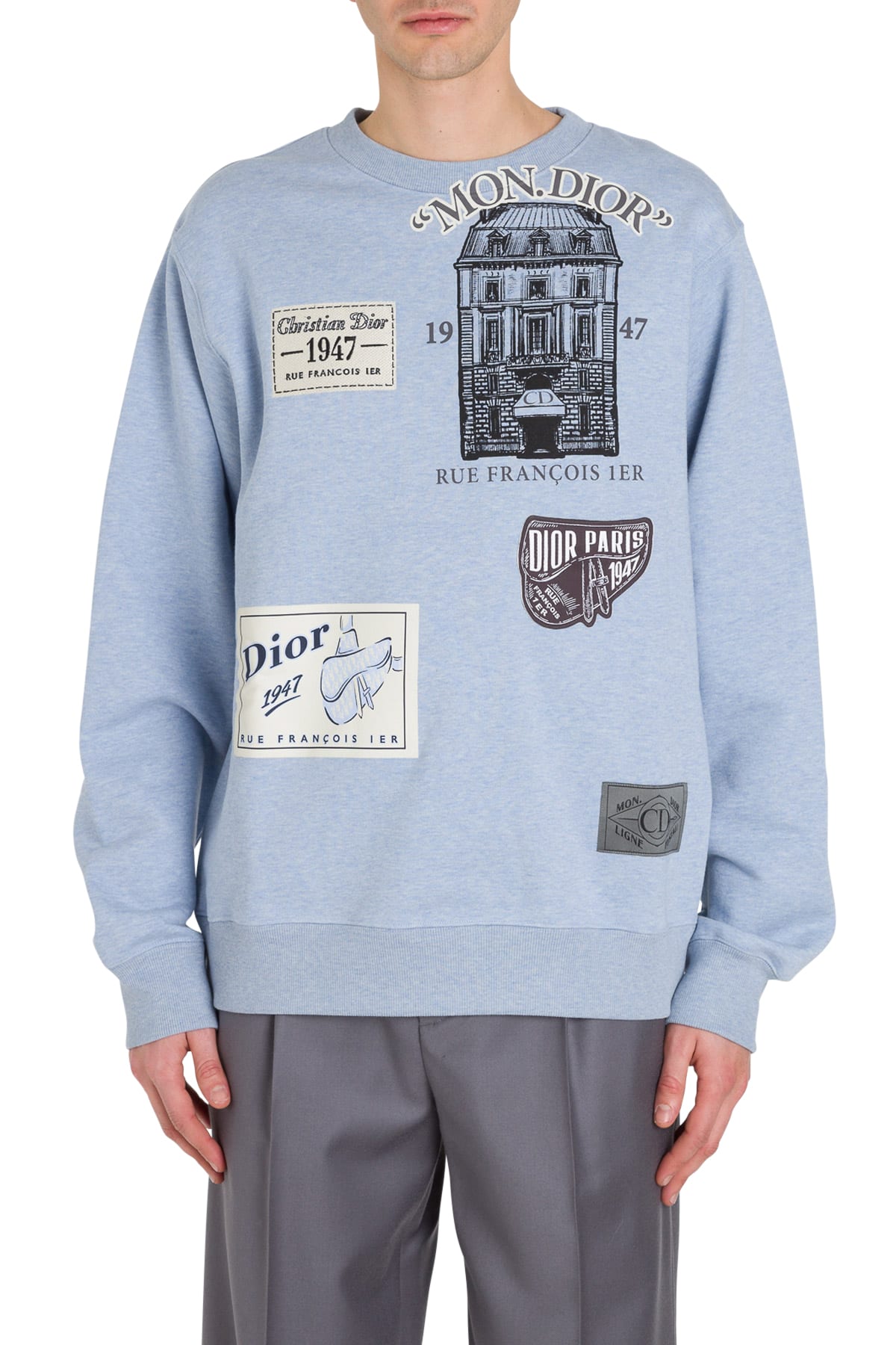 Sweatshirt With Prints And Patch In Azzurro