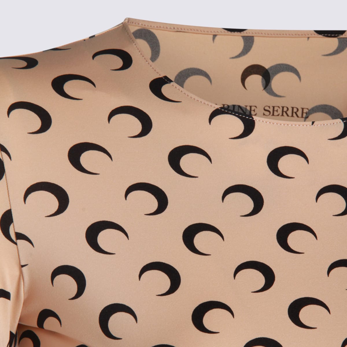 Marine Serre Beige Crewneck T-shirt With All-over Crescent Moon Print In Neutral