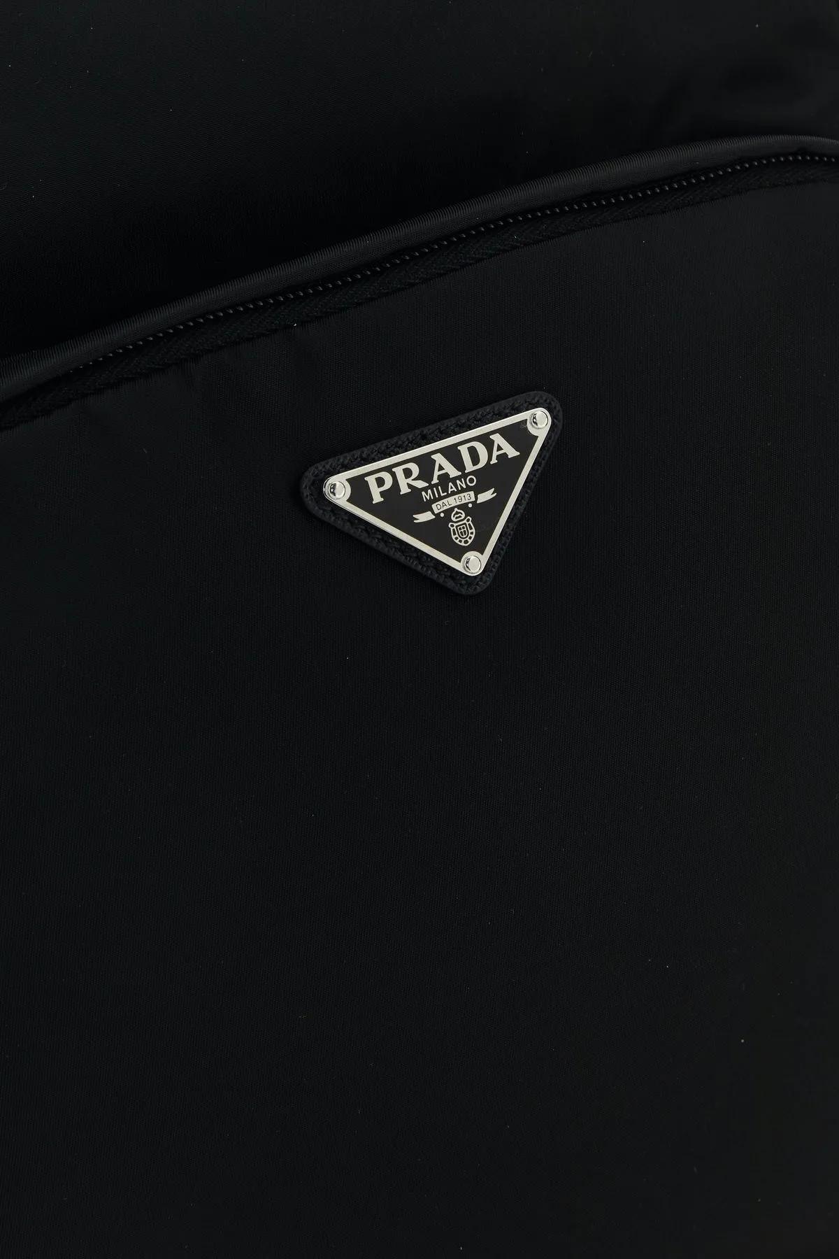 Prada Structured Leather Backpack With Logo Zipper Closure