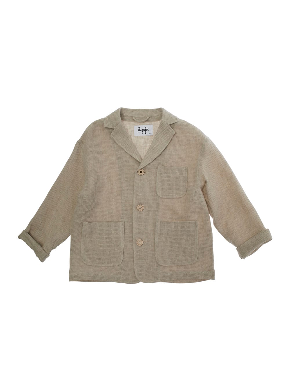 Il Gufo Beige Jacket With Notched Revers And Turn-up Cuffs In Linen Boy In Beige