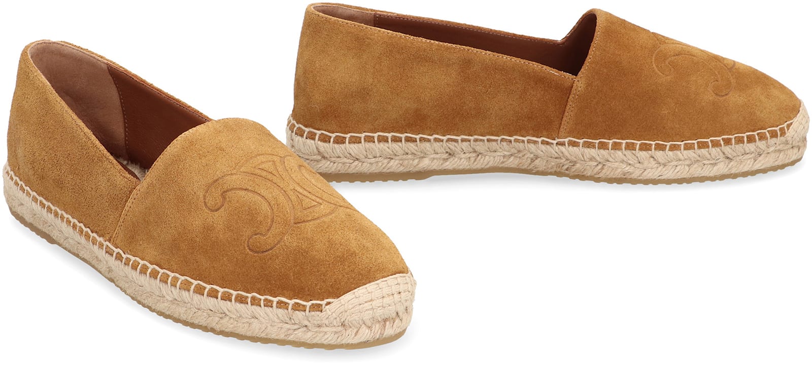 Celine Logo-debossed Suede Espadrilles In Brown