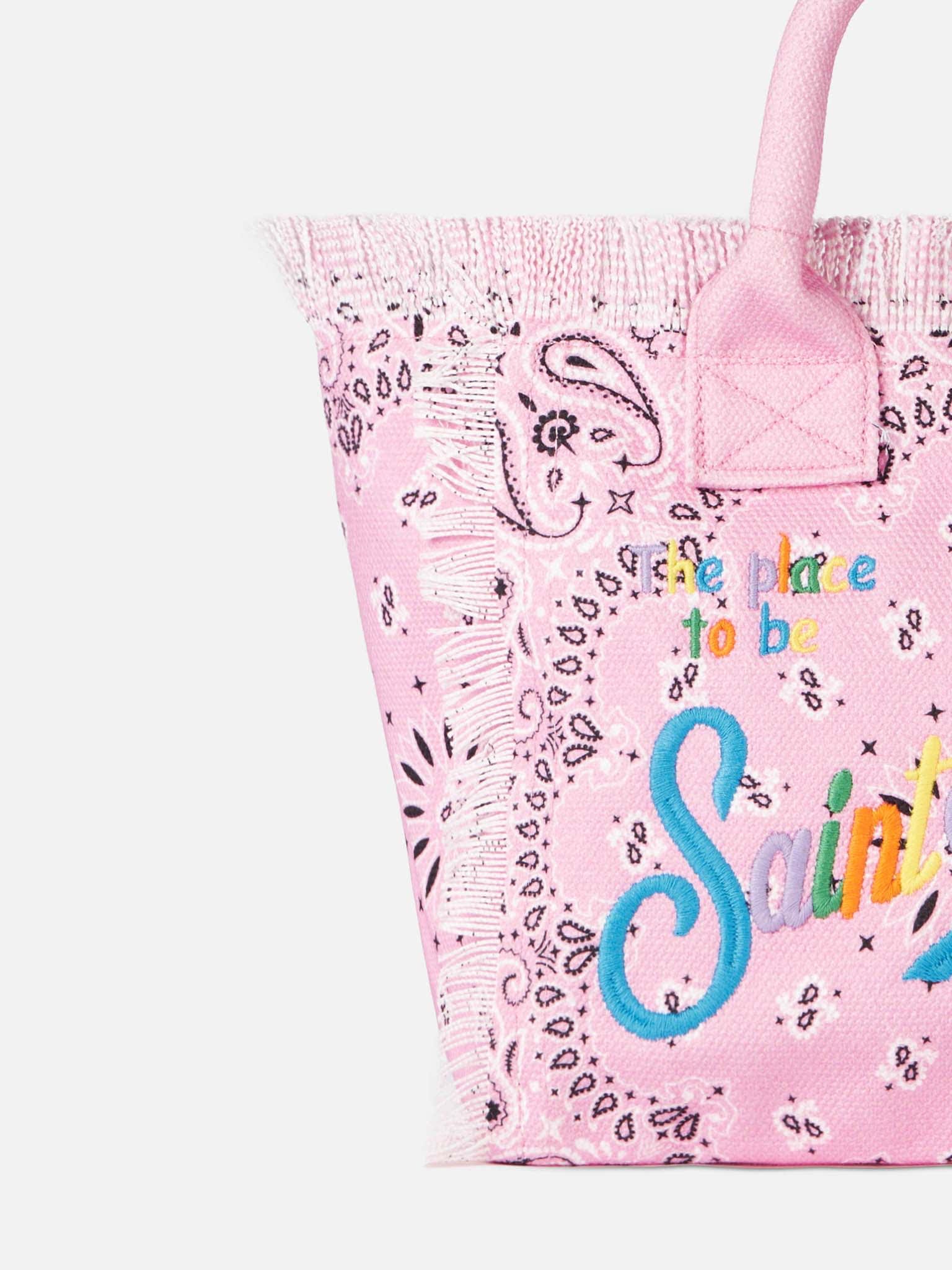 Shop Mc2 Saint Barth Colette Pink Cotton Canvas Handbag With Bandanna Print