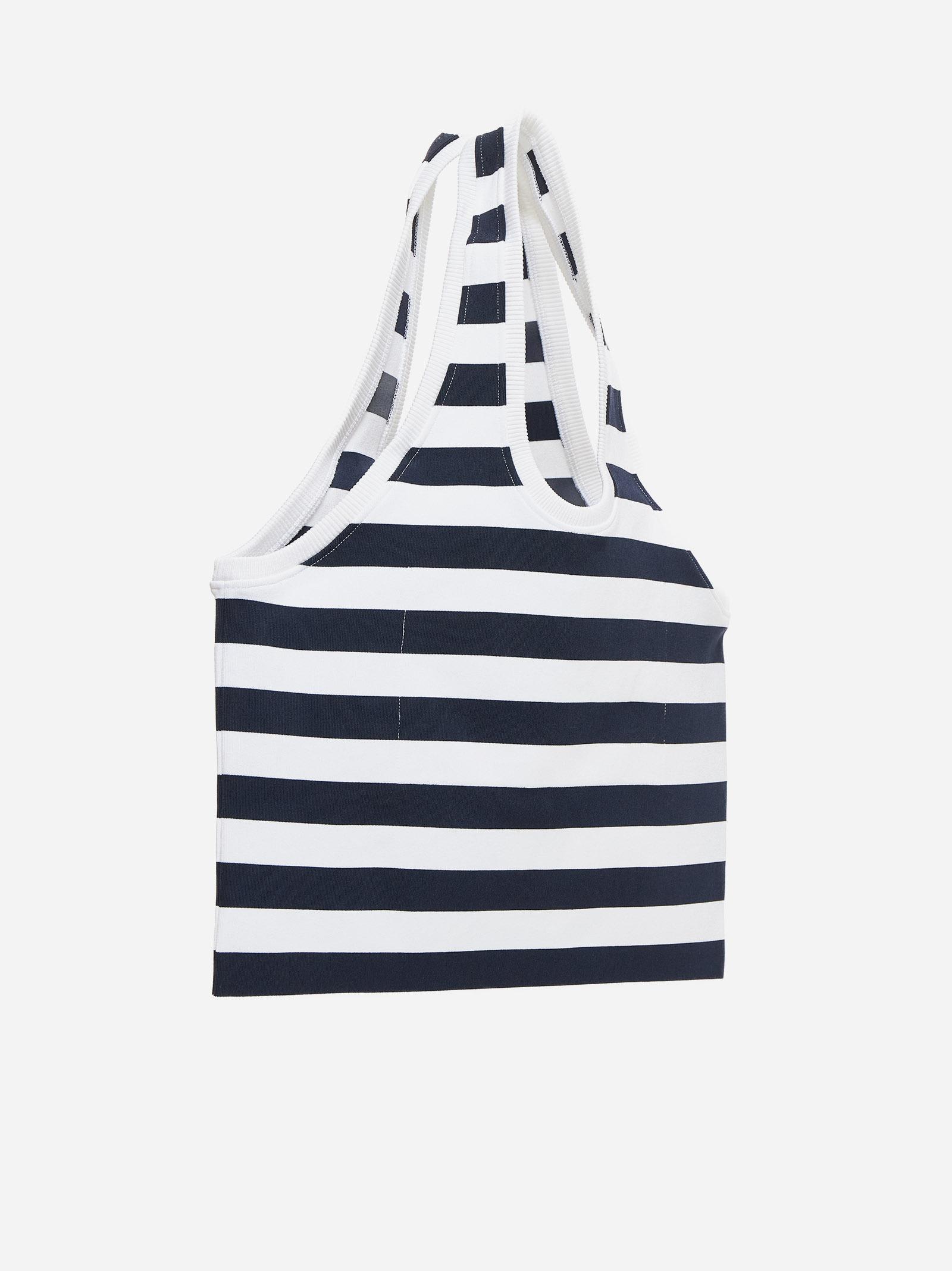 Shop Jacquemus Le Tote Marcel Striped Knit Bag In Blue