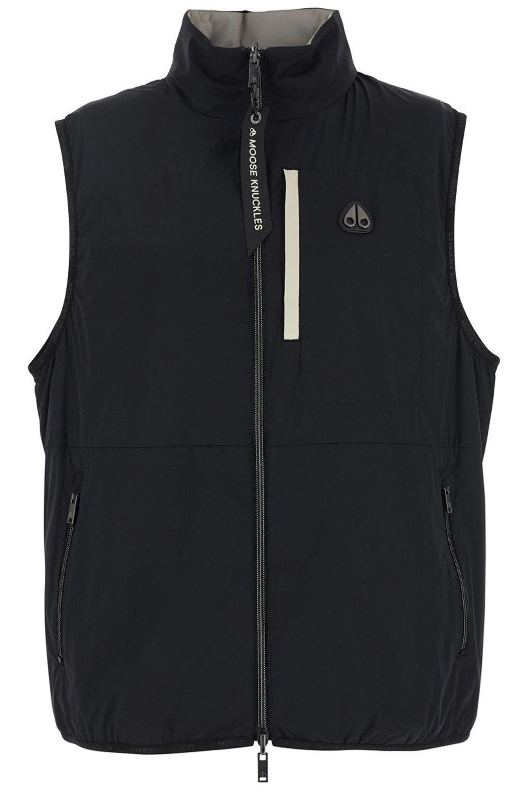 Moose Knuckles Black Sleeveless Jacket With Logo Patch On The Chest In Tech Fabric Man
