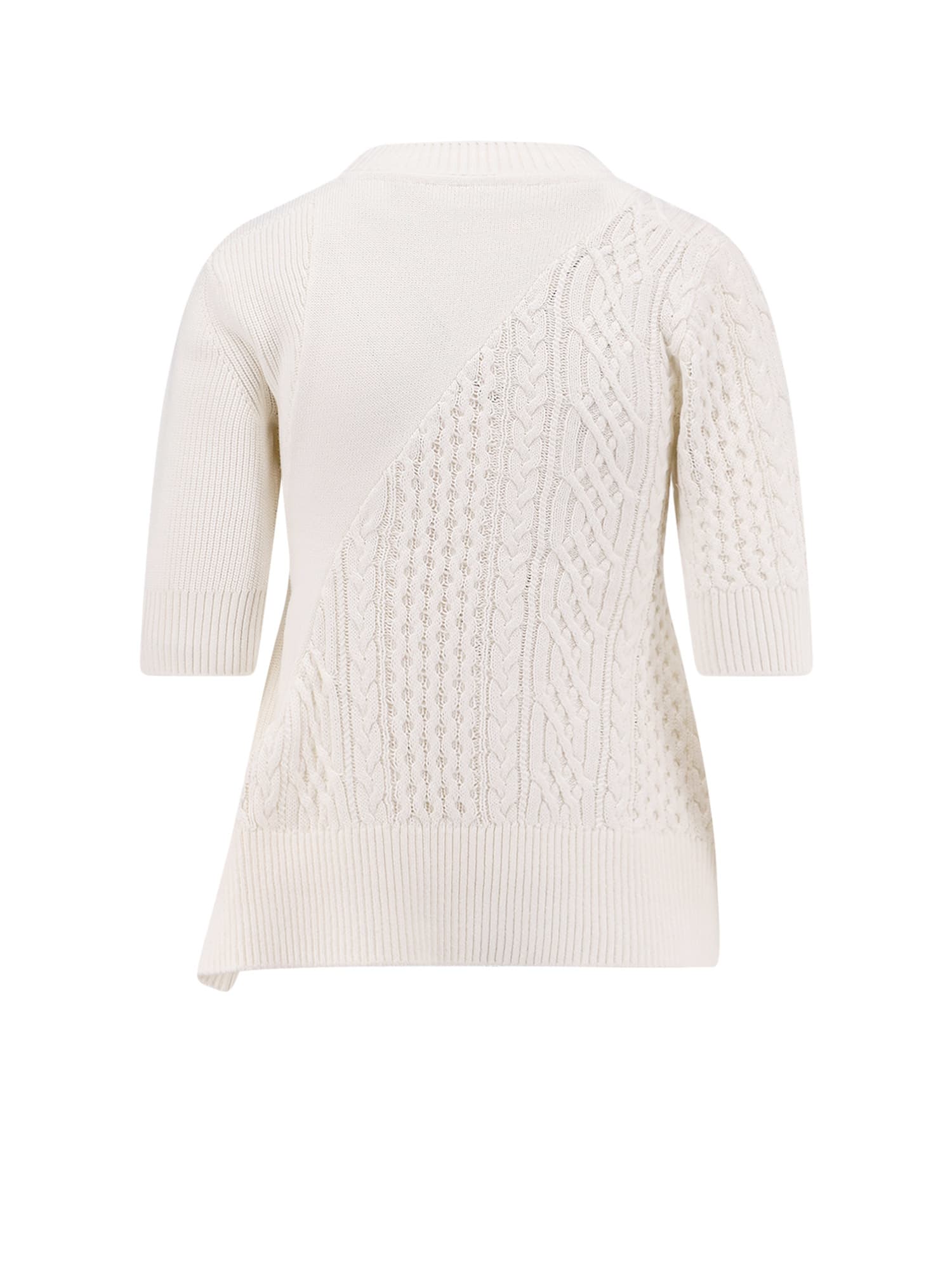 Sacai Asymmetrical Cotton Blend Sweater In White