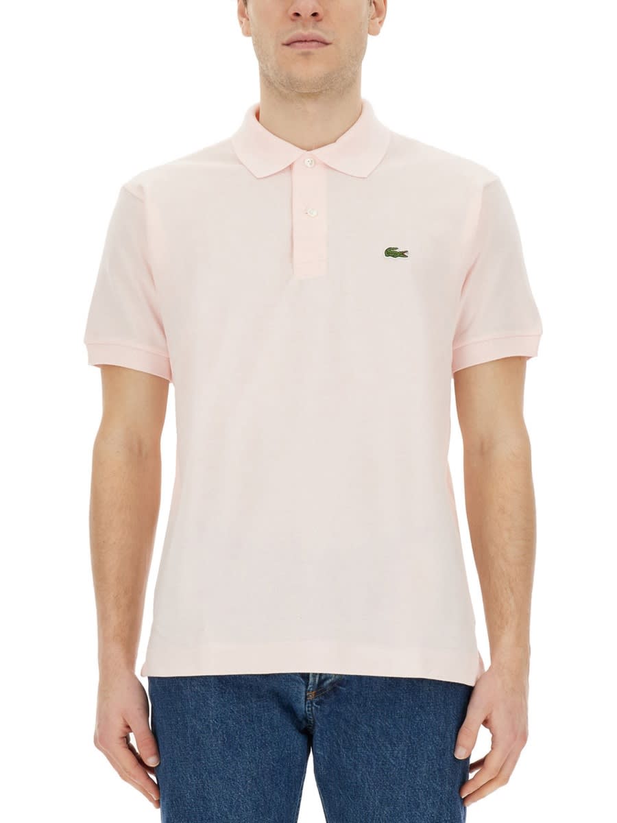 Shop Lacoste Polo With Logo In Pink