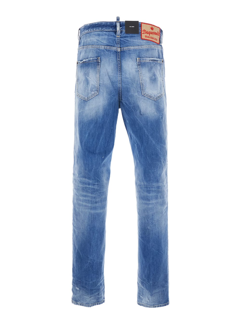 Dsquared2 Blue Jeans With Distressed Effect And Logo Patch On The Back In Denim Man In Blue
