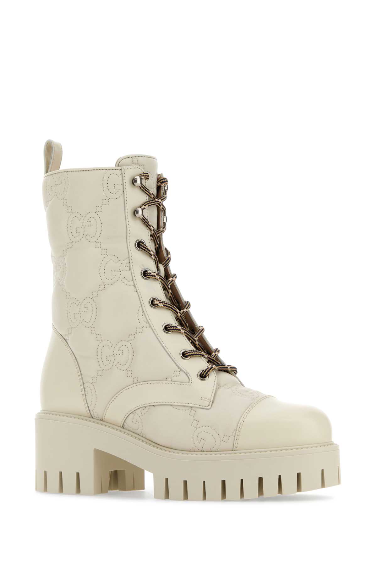 Gucci Ivory Leather Ankle Boots In Milkwhitemwhimw