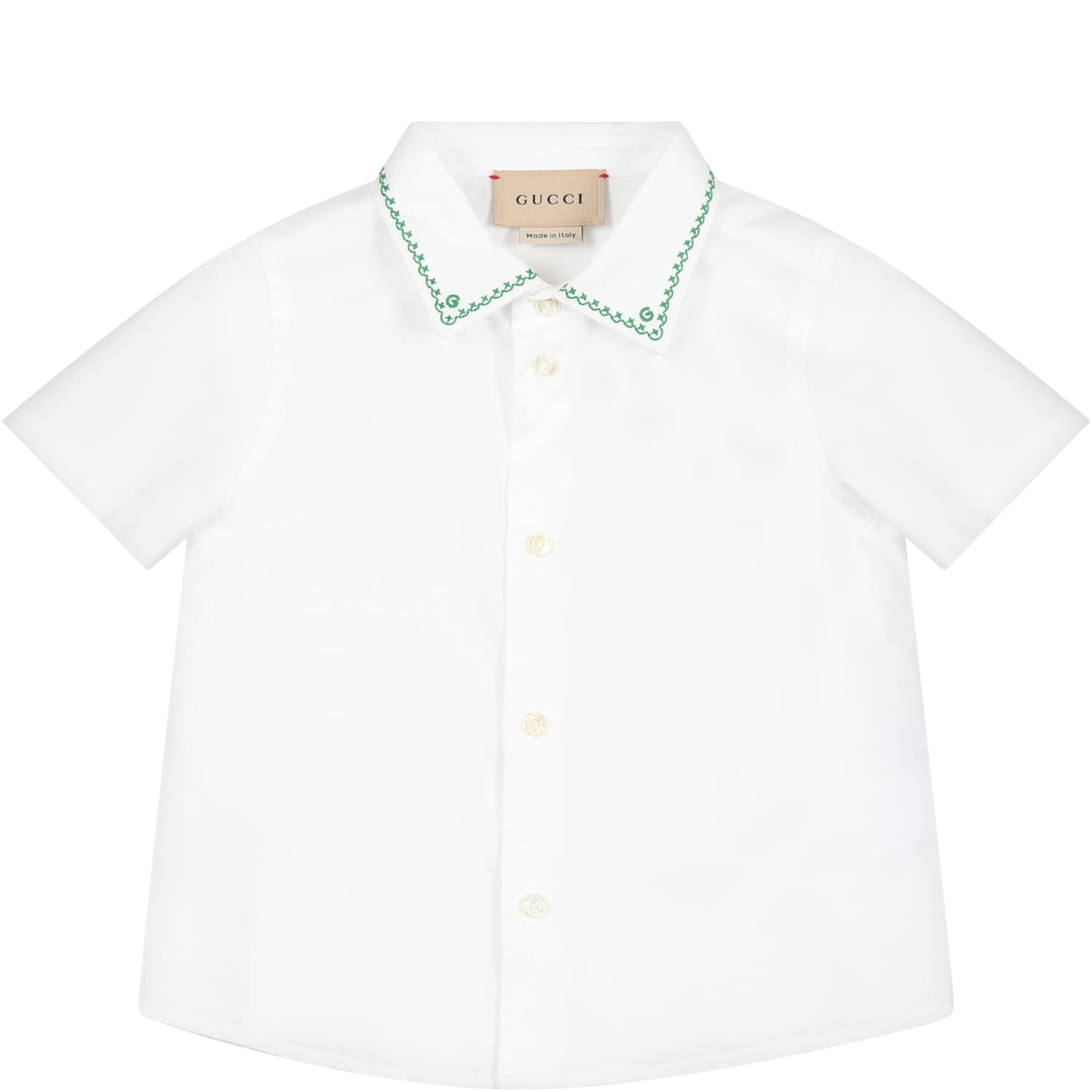 Shop Gucci White Shirt For Baby Boy With Embroideries And Logo