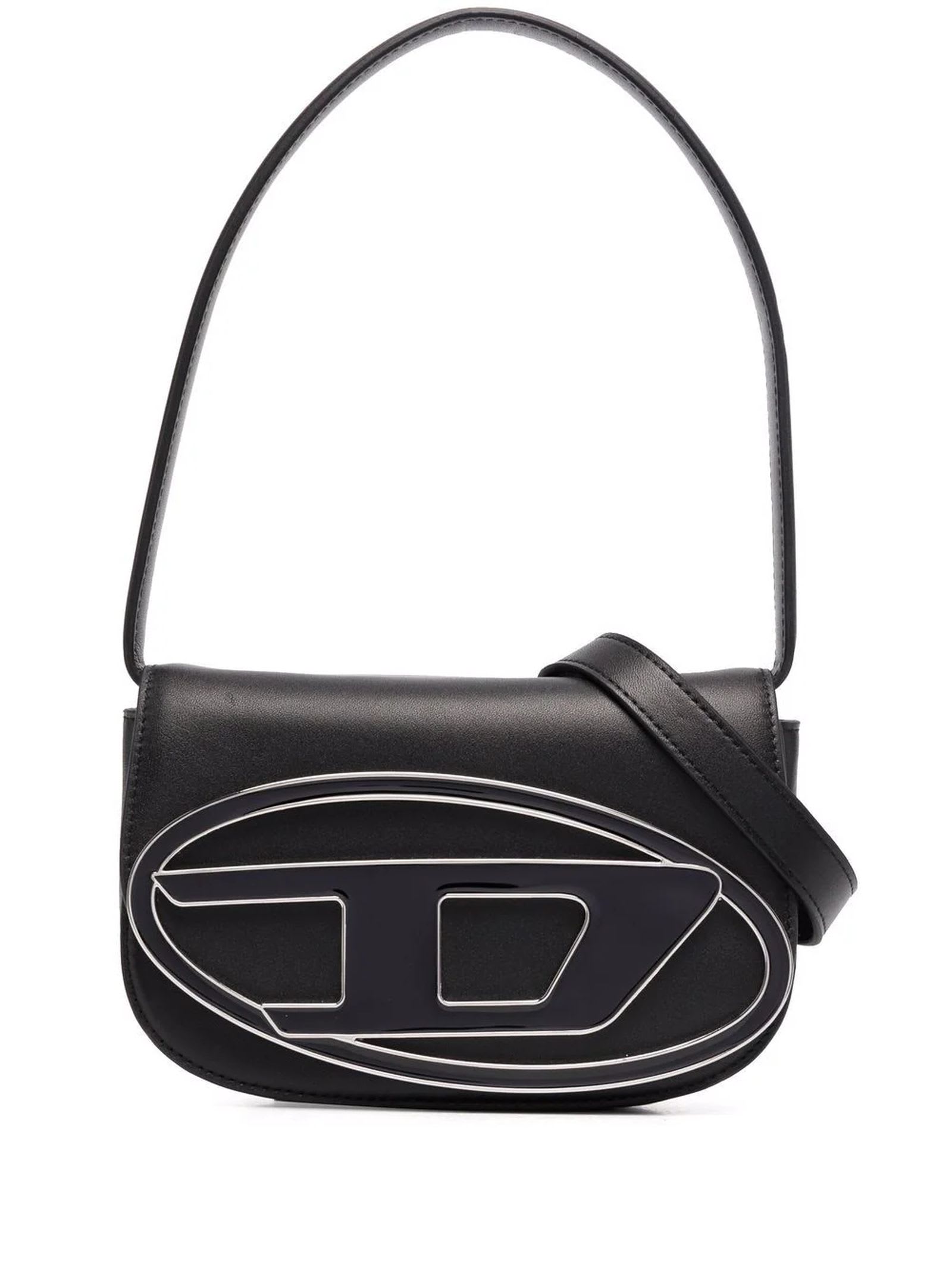 Shop Diesel Black 1dr Leather Shoulder Bag