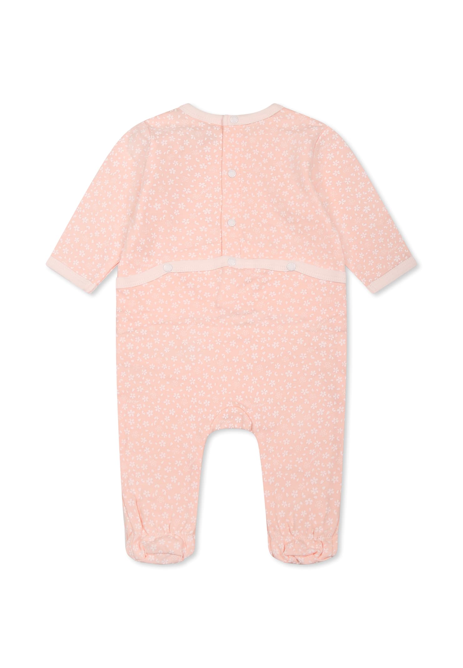 Kenzo Pink Babygrow For Baby Girl With Floral Print In Pink