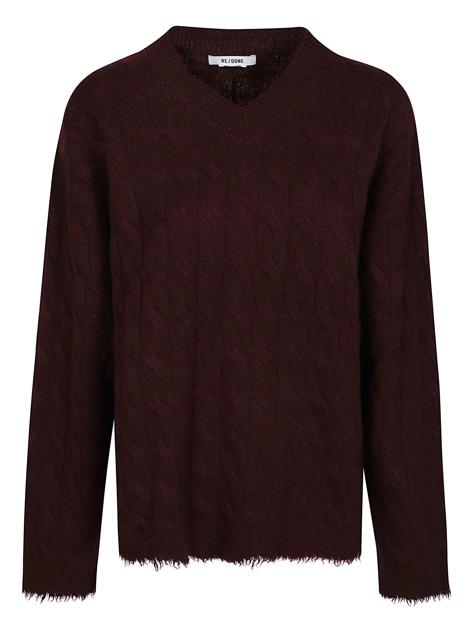 Shop Re/done Cashmere Cable V Neck Sweater In Oxblood