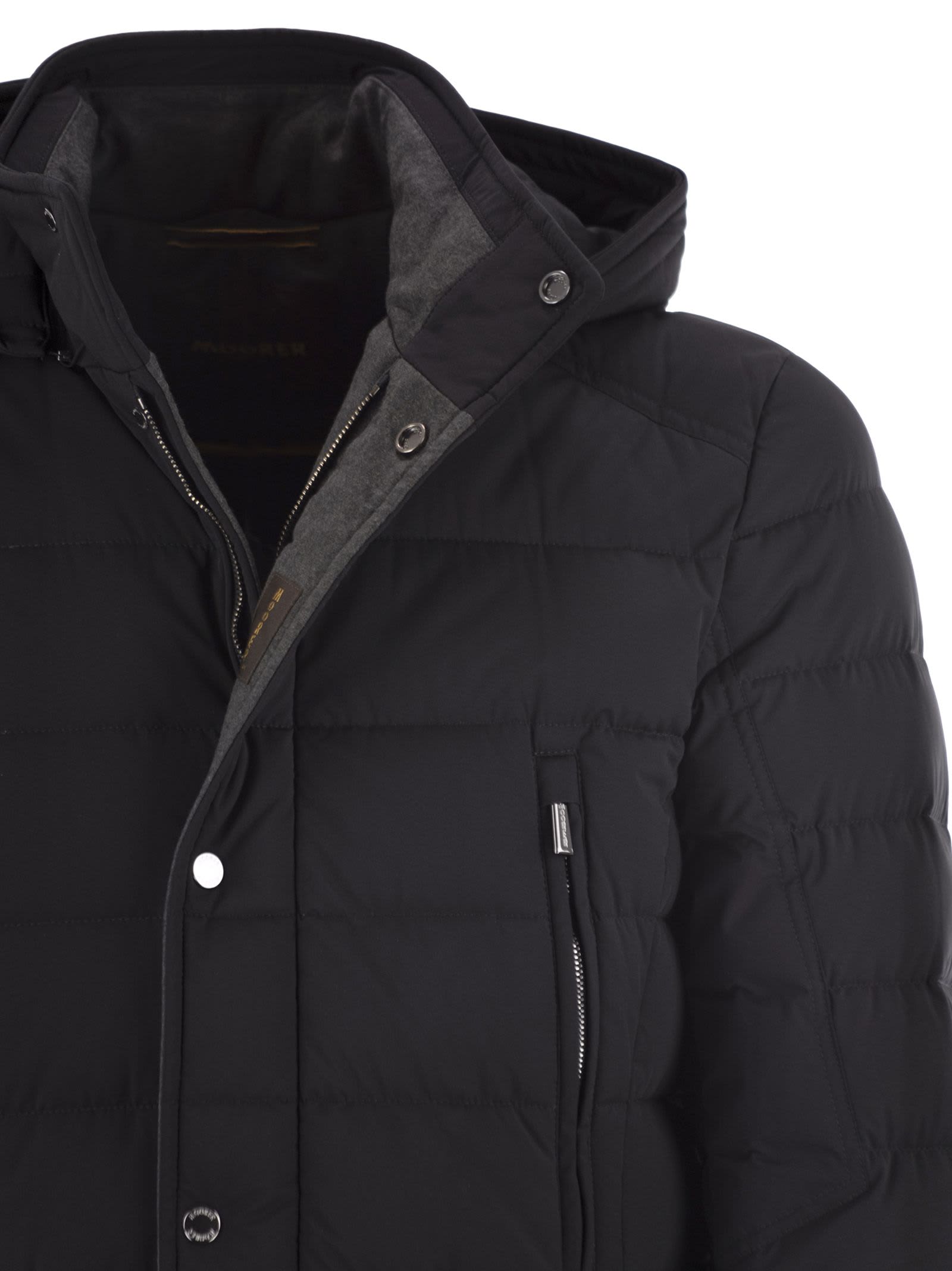 Moorer Padded Dark Blue Jacket With Central Button In Black