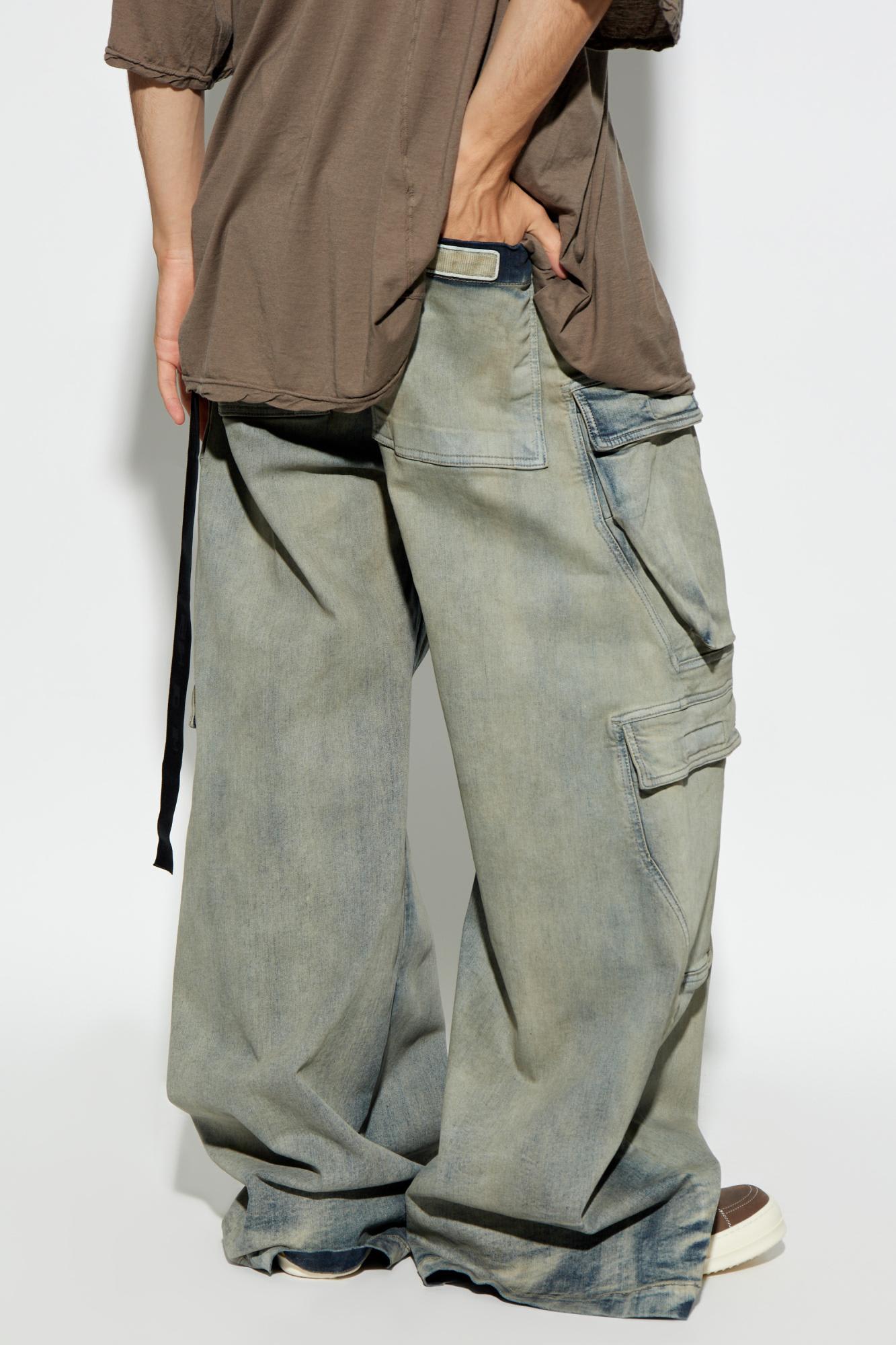 Shop Rick Owens Lace-up Cargo Straight Trousers In Denim