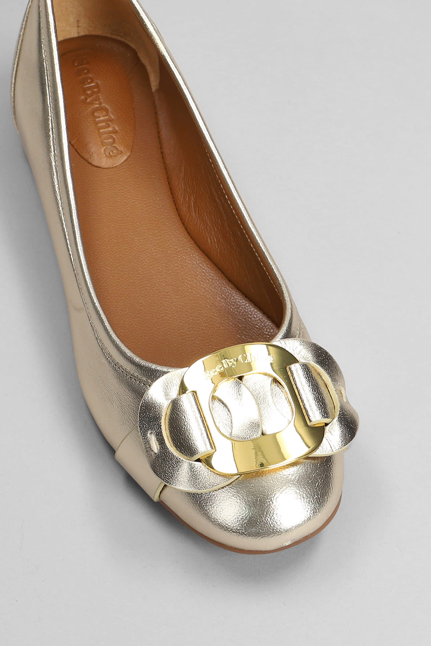 Shop See By Chloé Chany Ballet Flats In Gold Leather In Grey