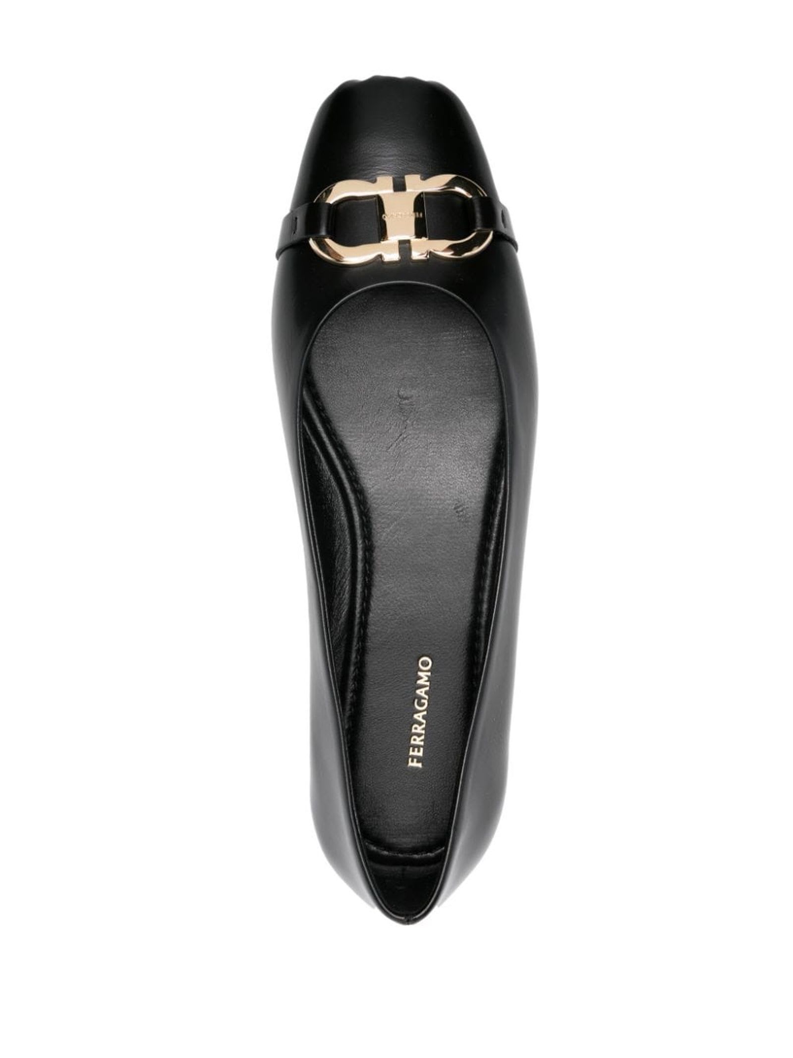 Shop Ferragamo Black Calf Leather Ballet Flats