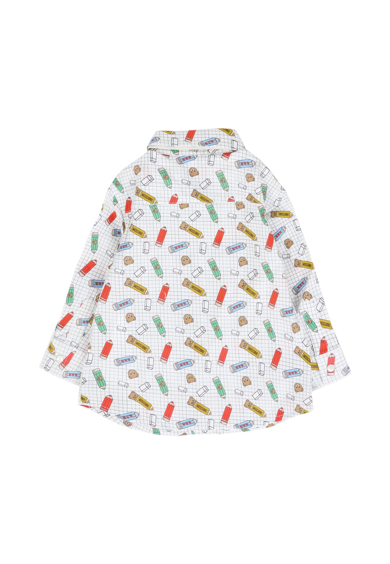 Moschino White Shirt For Baby Boy With Teddy Bear In Multi