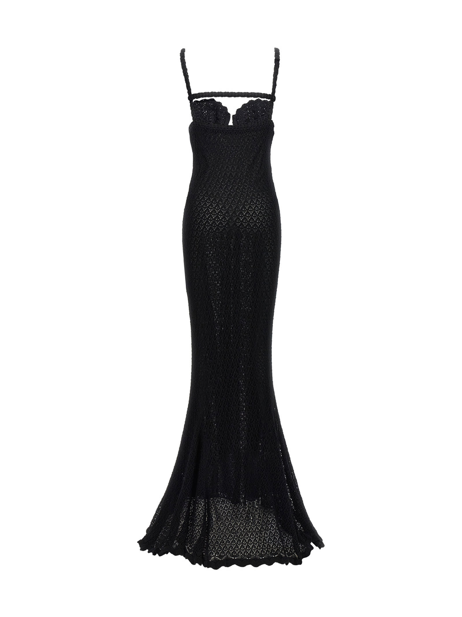 Shop Blumarine Long Crochet Dress In Nero