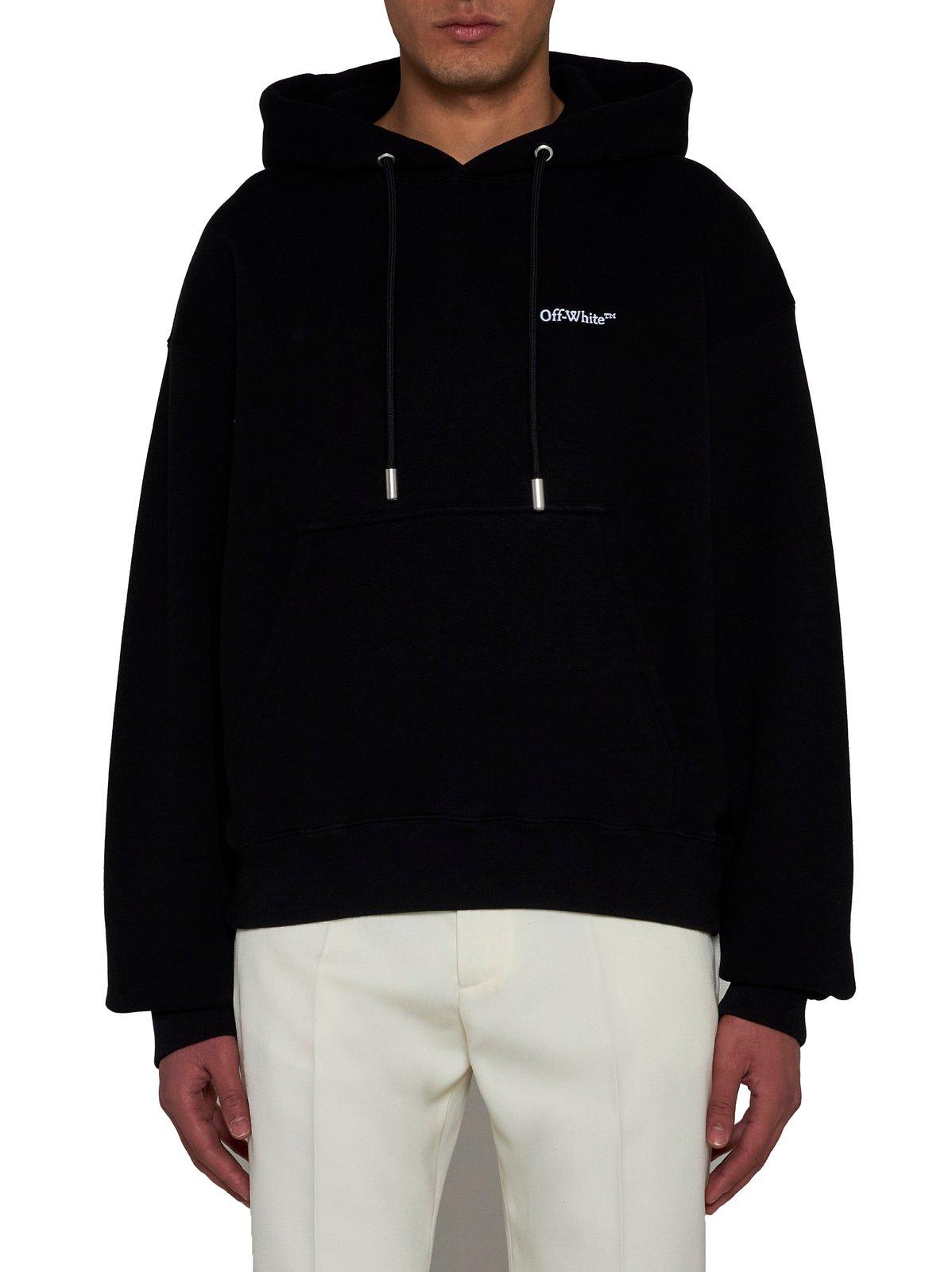Shop Off-white Logo Embroidered Drawstring Hoodie