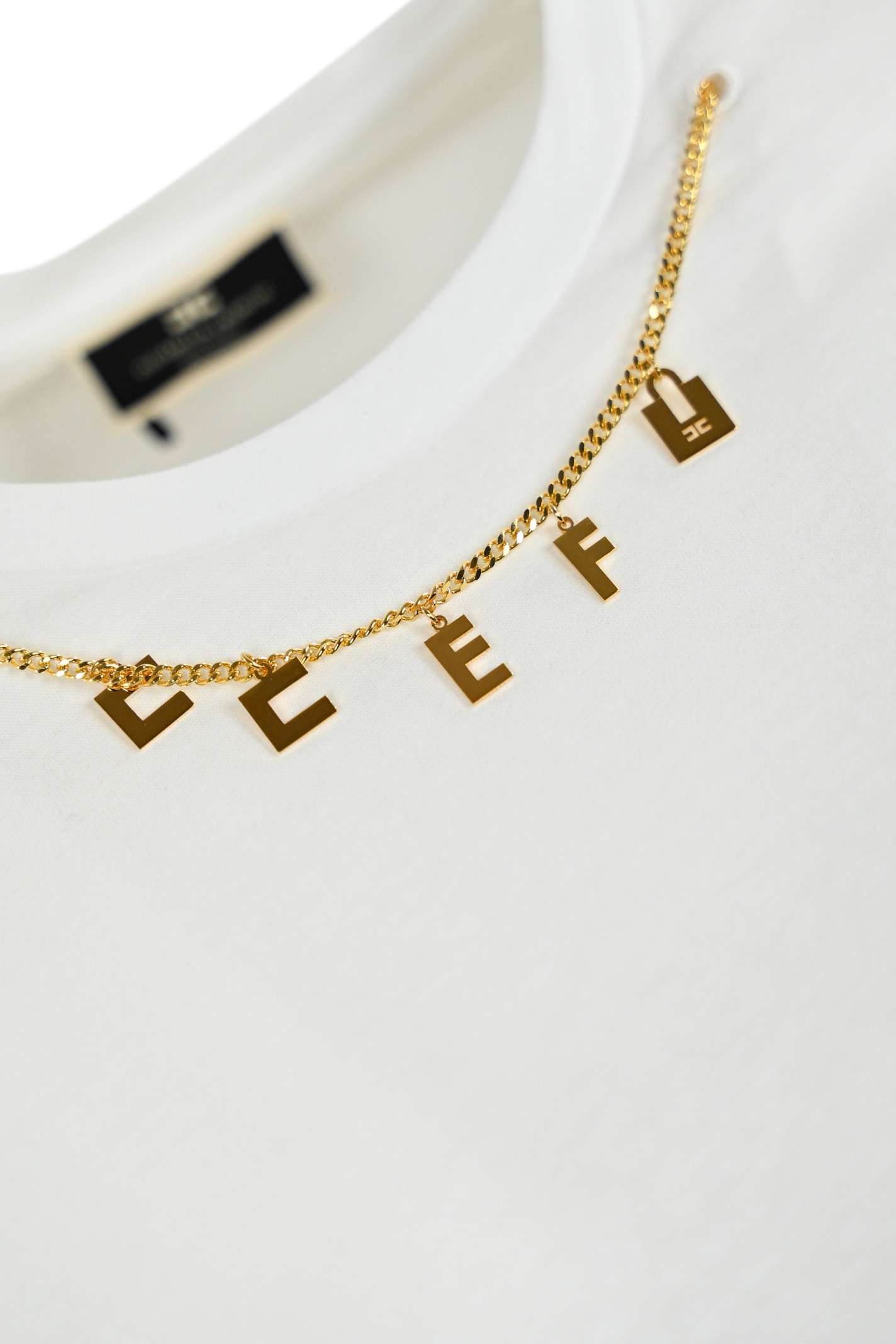 Shop Elisabetta Franchi Cotton T-shirt With Chalk Charms In Gesso
