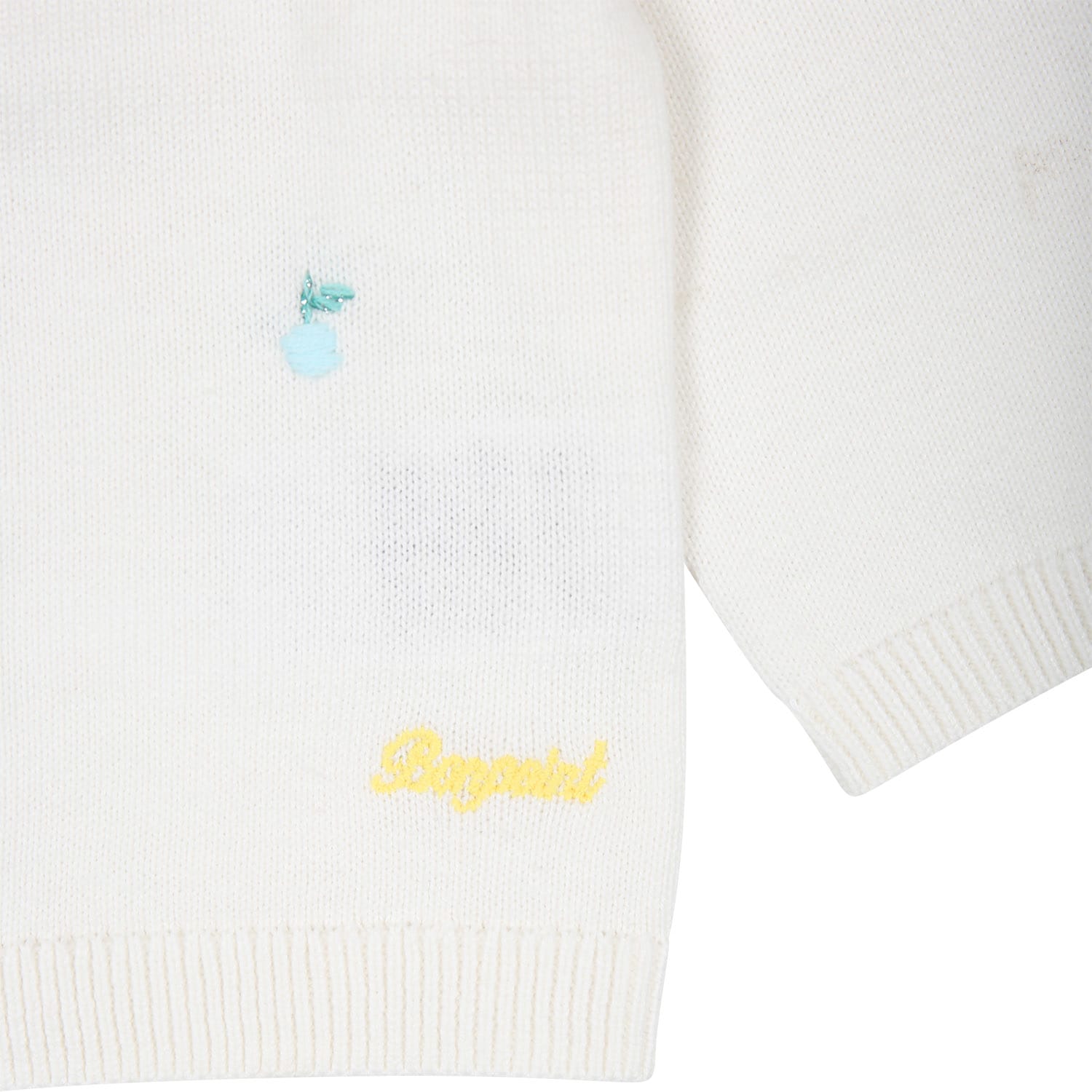 Shop Bonpoint White Cardigan For Baby Girl With All-over Embroidered Cherries In Avorio
