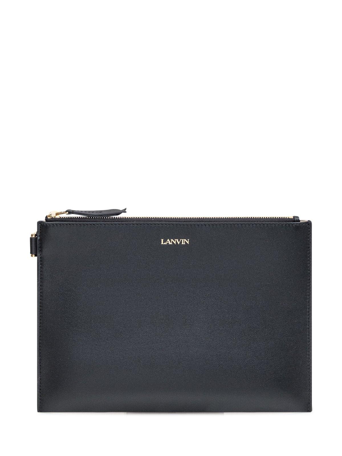 Shop Lanvin Logo Printed Zipped Clutch Bag In Black