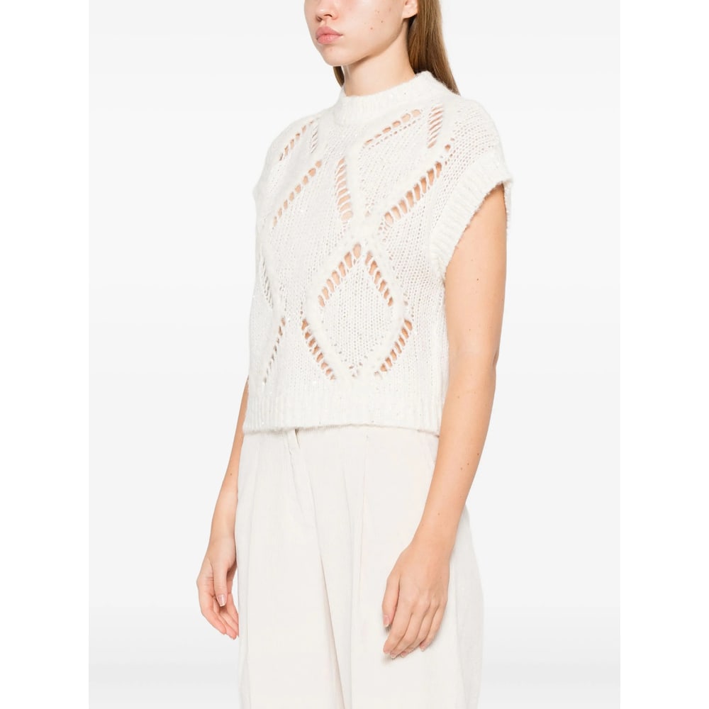Antonelli Diamond Pattern Knitted Sweater In White