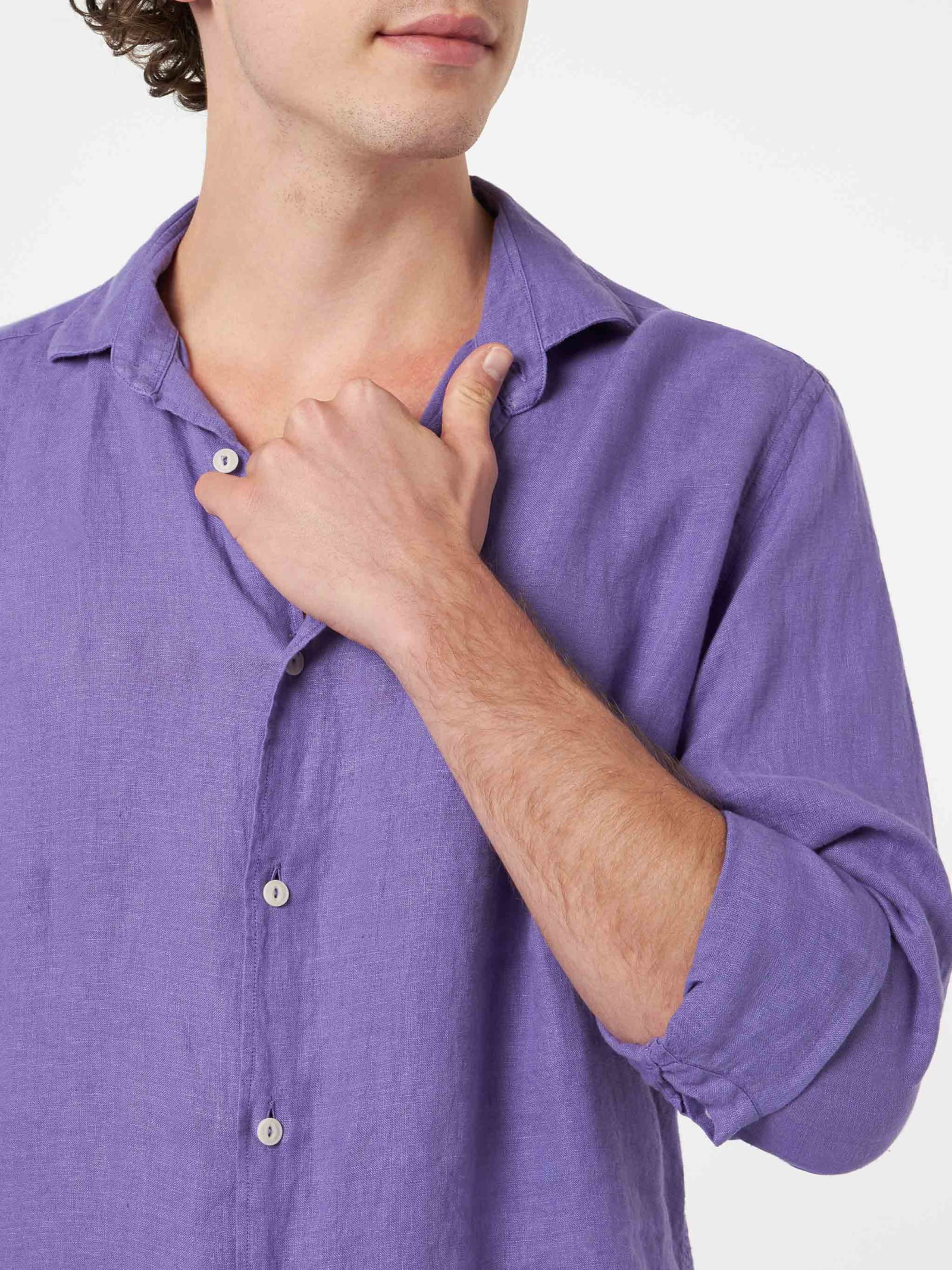 Mc2 Saint Barth Man Purple Linen Shirt Pamplona In Pink