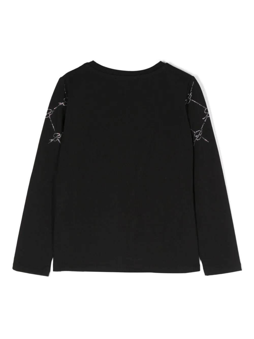 Shop Miss Blumarine Black T-shirt With Rhinestone Logo And Monogram Motif