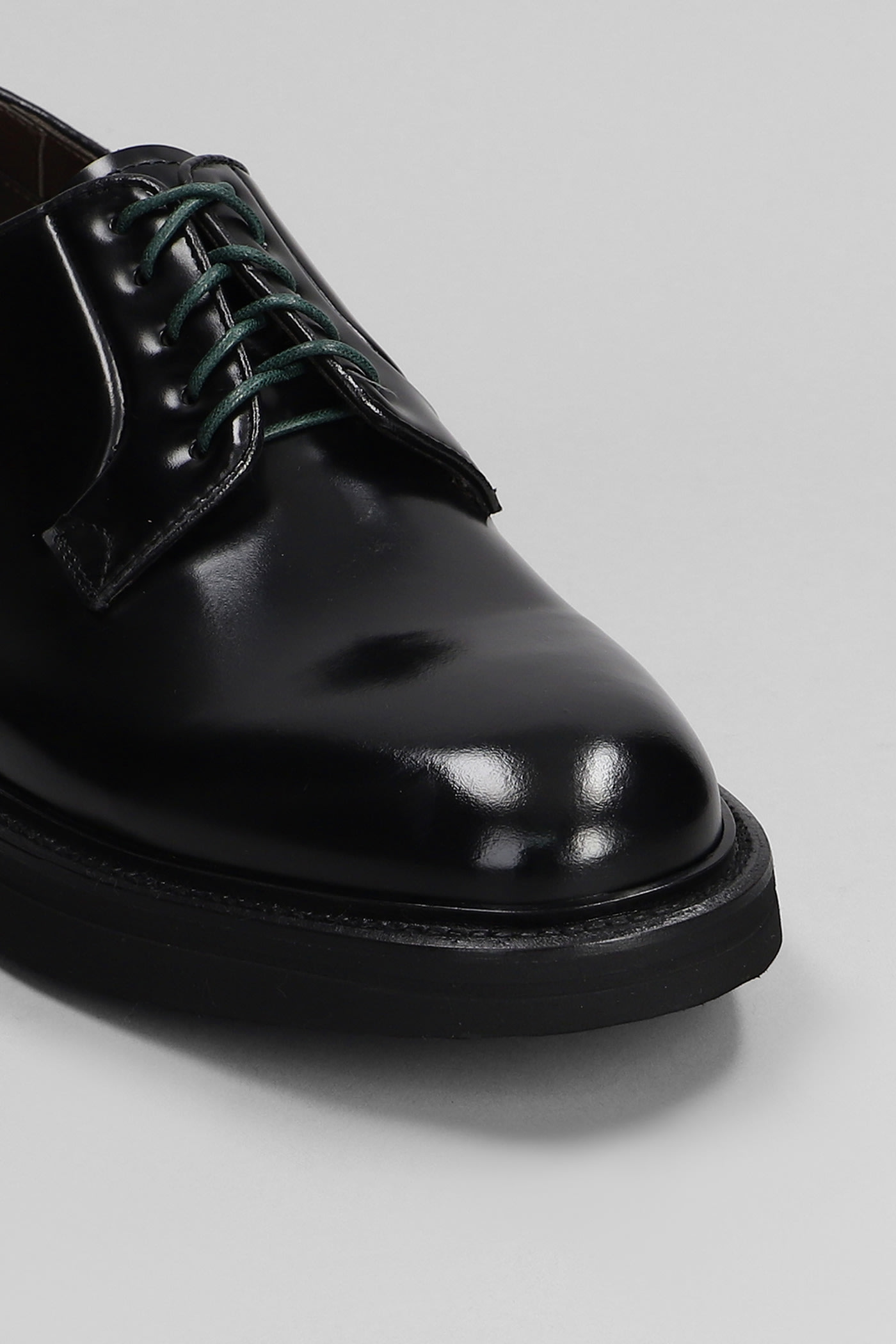 Shop Green George Lace Up Shoes In Black Leather