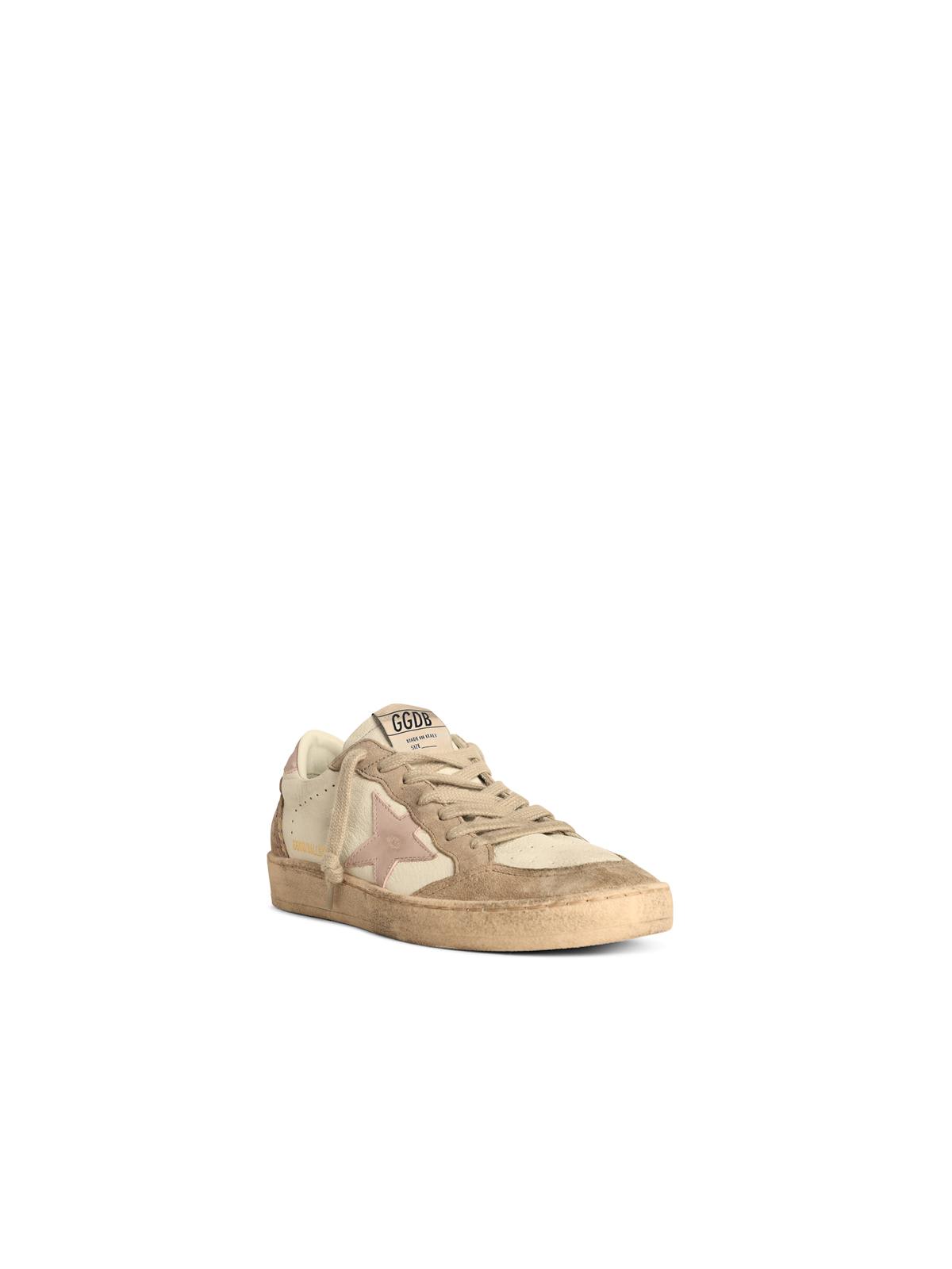 Golden Goose 'ballstar' White Low Top Sneakers With Glittered Star Patch On The Side And Glittered Heel With Logo In Neutral