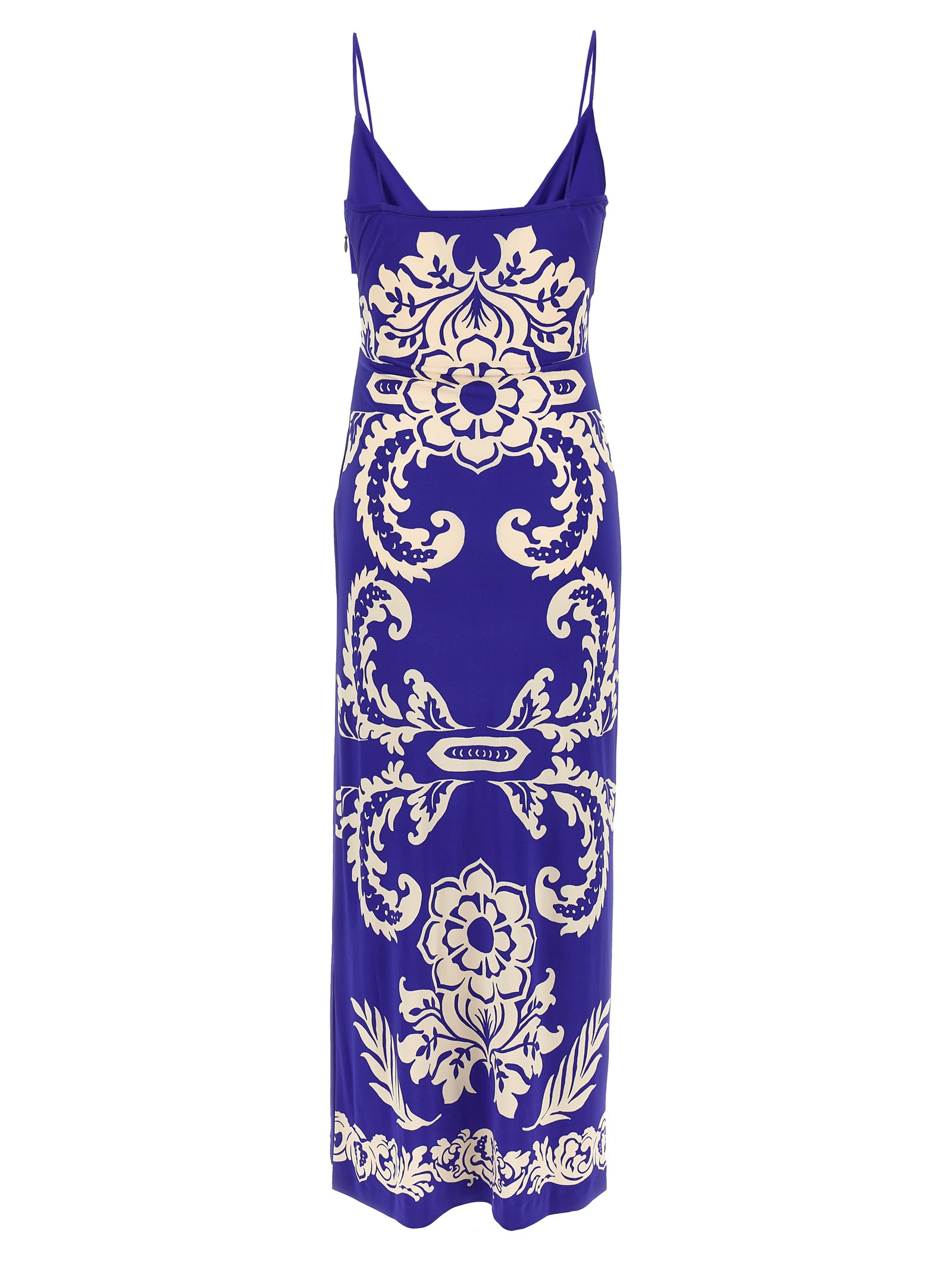 Etro Blue Long Dress With Spaghetti Straps And All-over Print In Multi