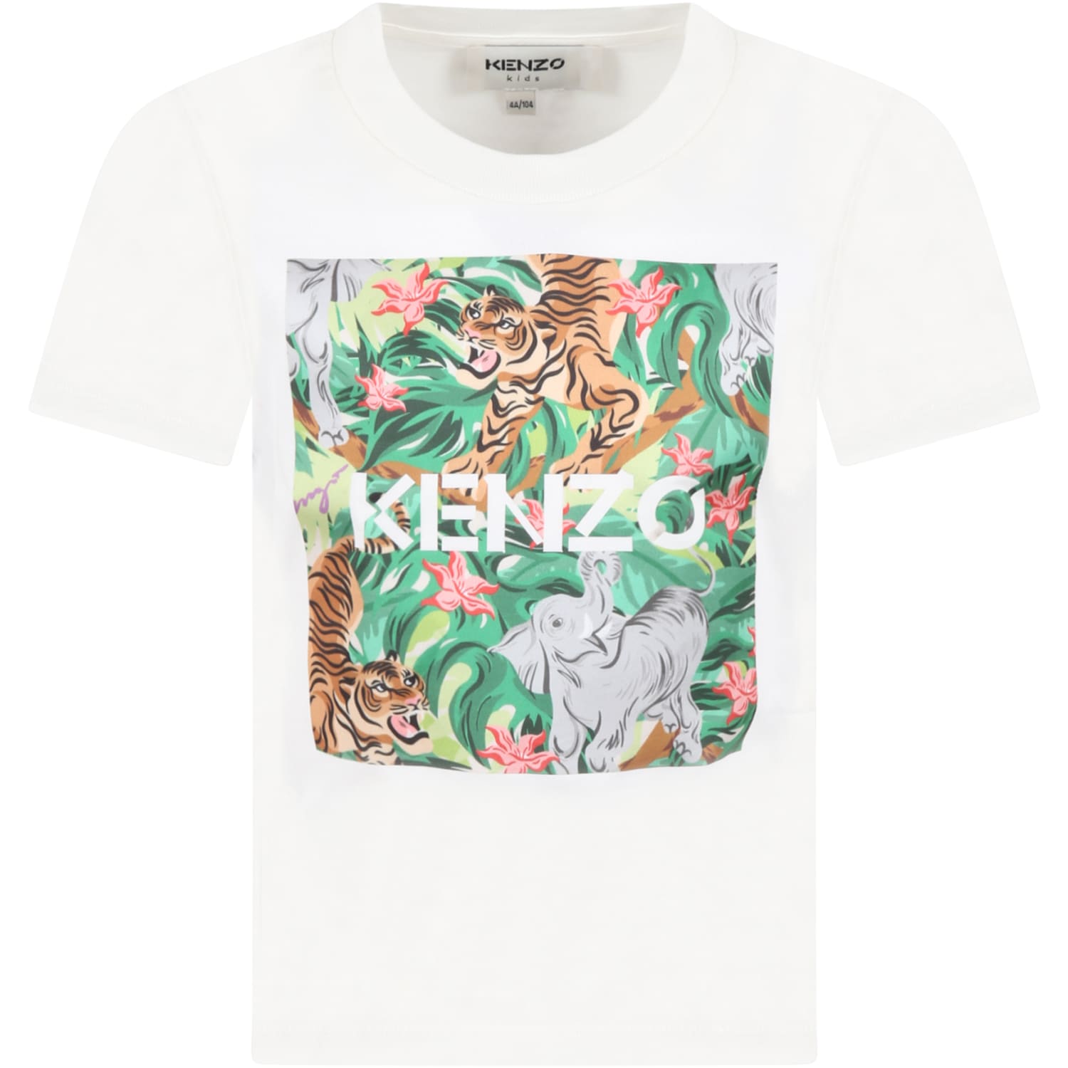 KENZO WHITE T-SHIRT FOR KIDS WITH ANIMALS,K15087 103