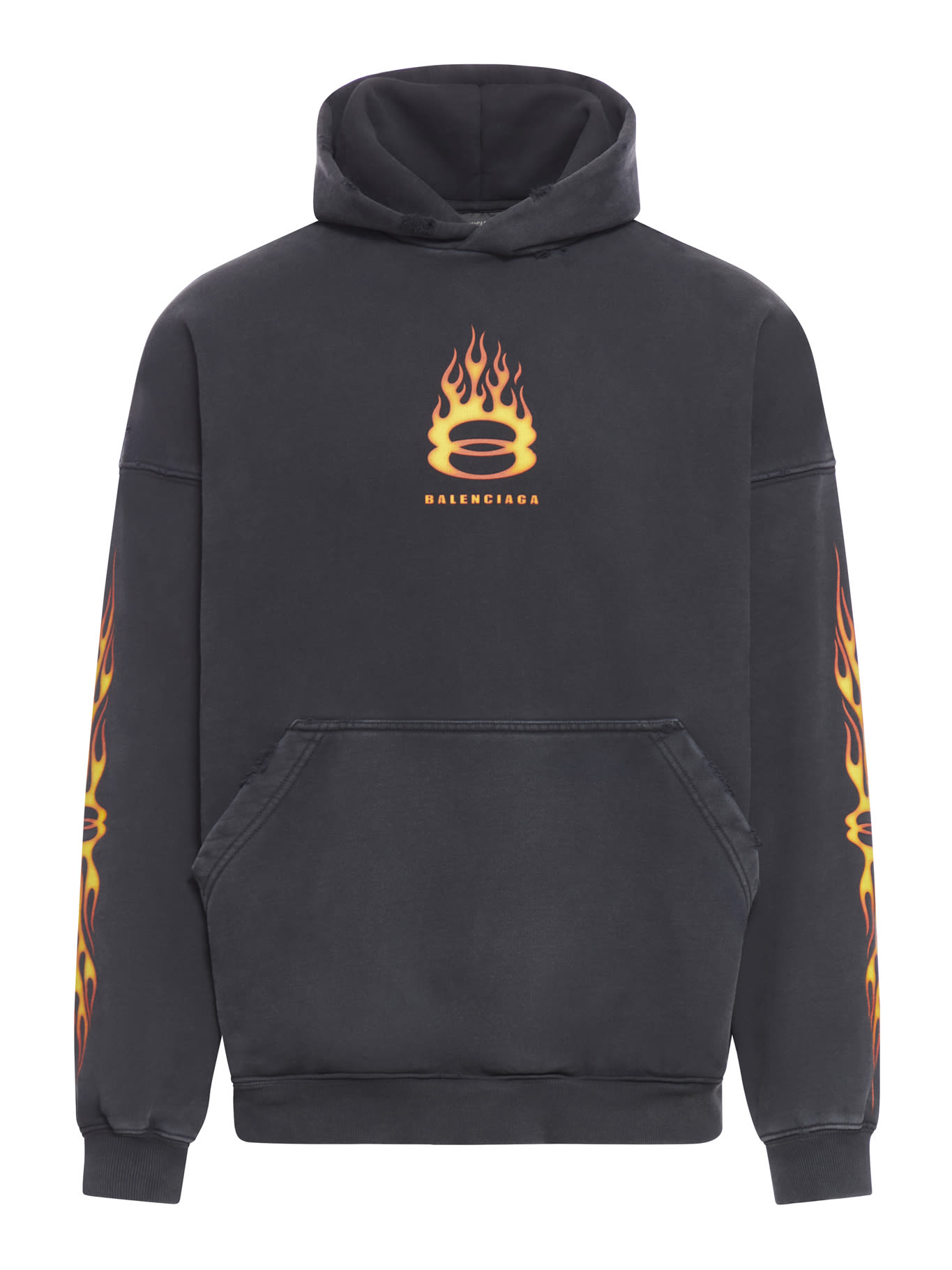 Shop Balenciaga Logo Embroidered Hoodie In Washed Out Black