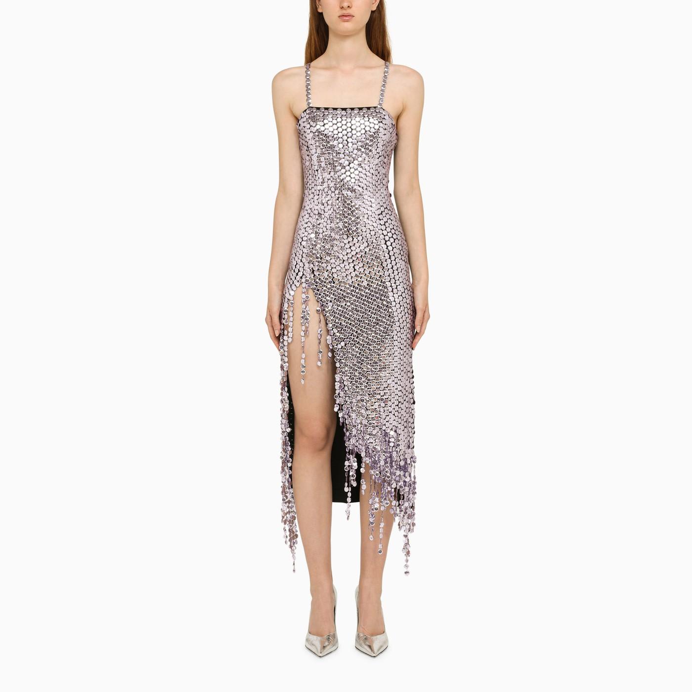 Shop Attico Lavender Asymmetric Dress With Rhinestones
