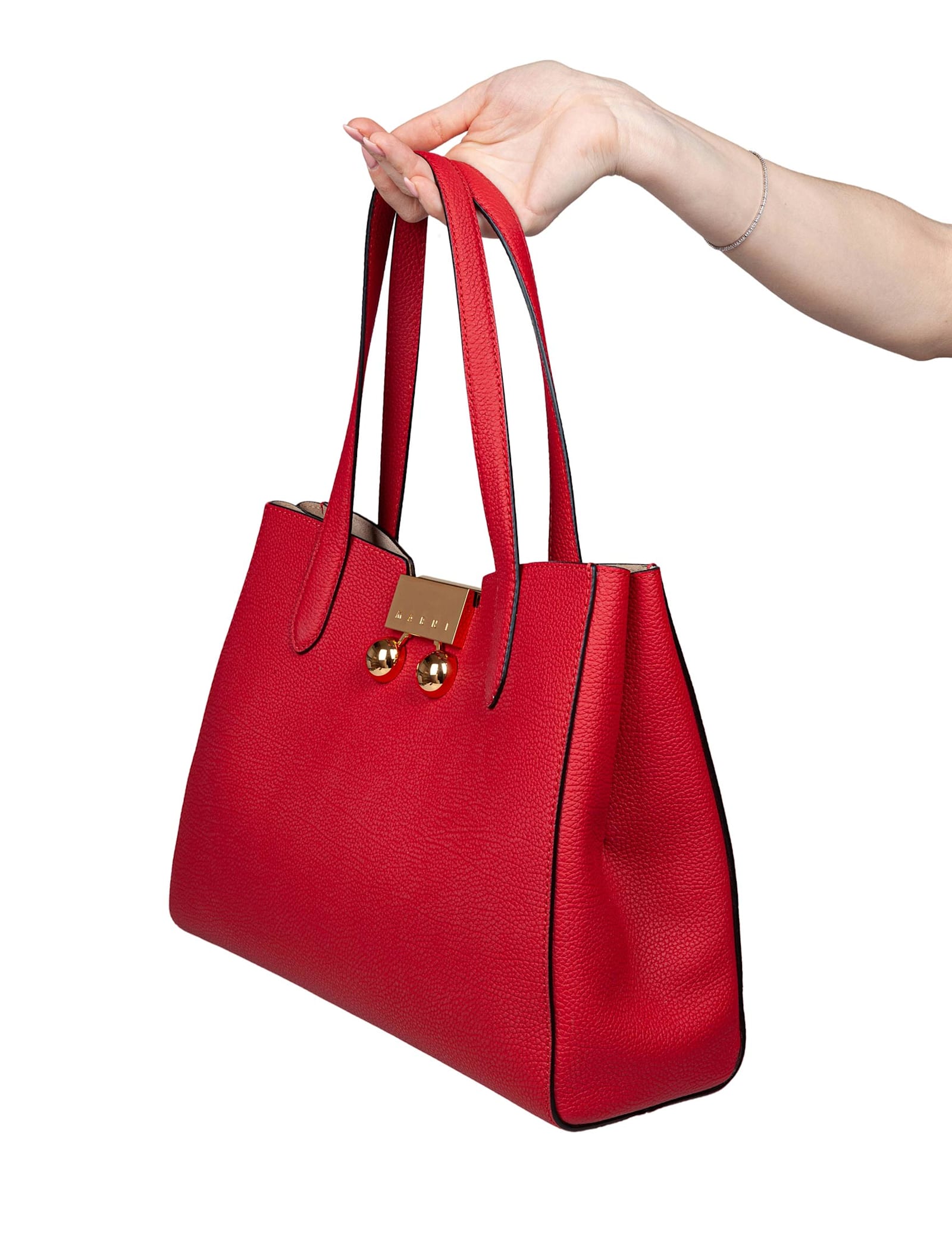 Shop Marni Trunkaroo Handbag In Red Leather
