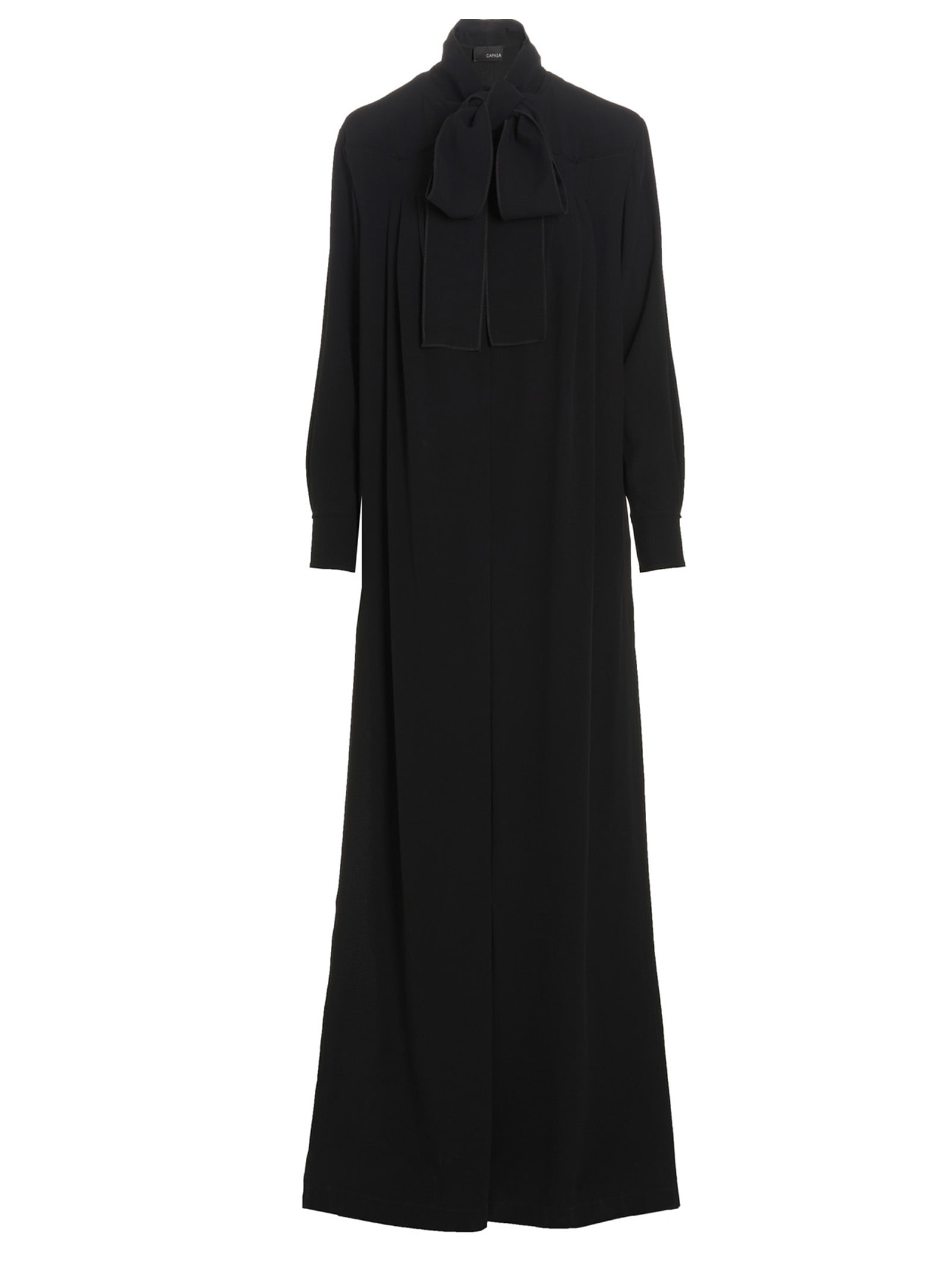 Shop Capasa Long Bow Dress In Black