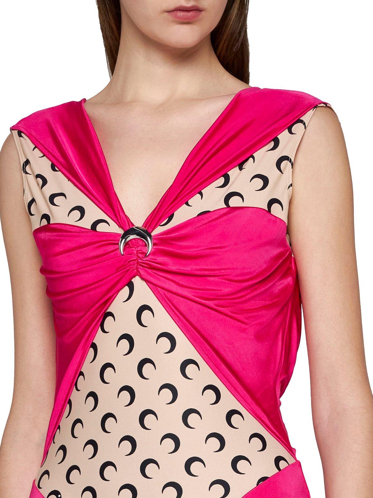 Shop Marine Serre V-neck Sleeveless Draped Bodysuit In Pink
