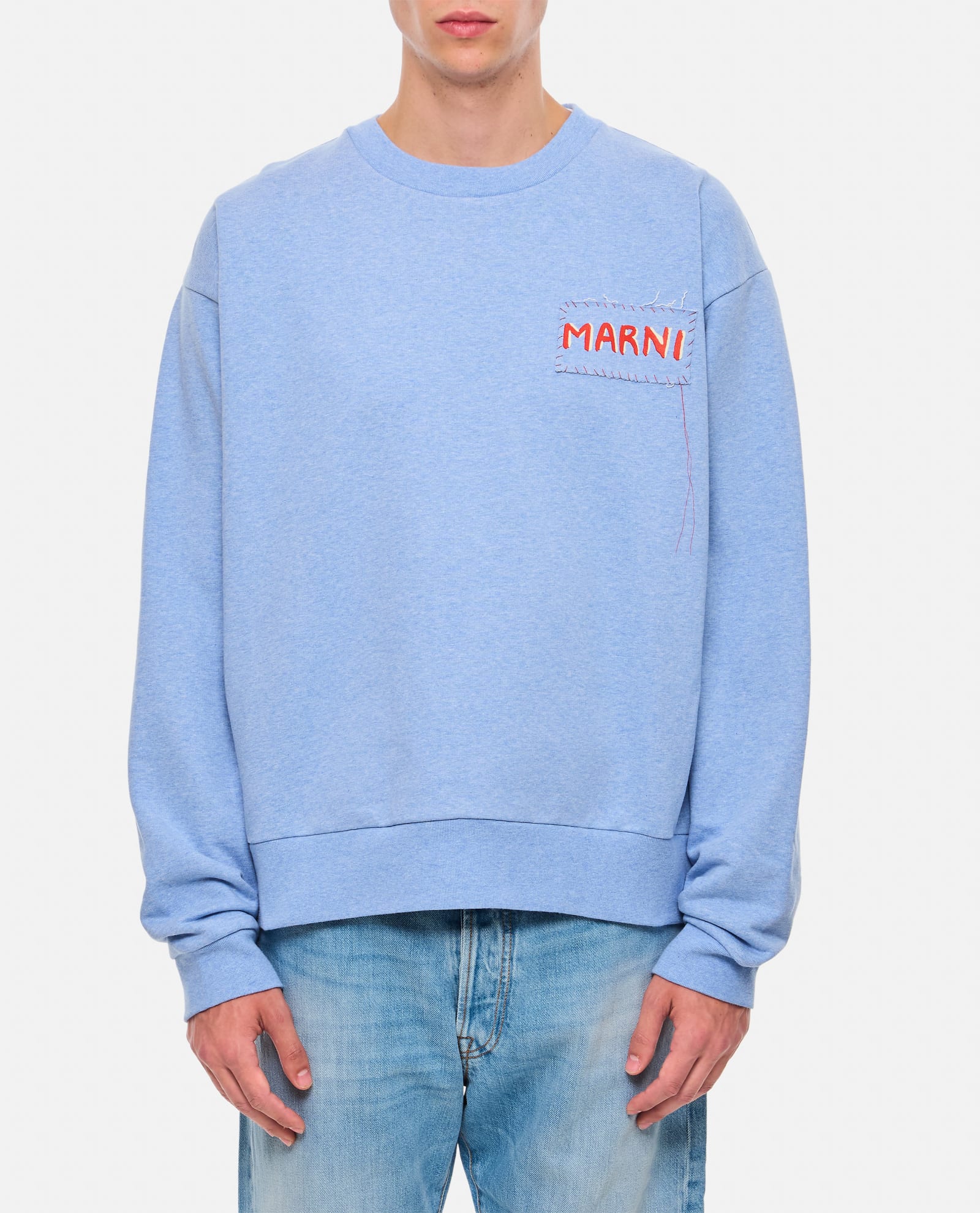 Shop Marni Cotton Sweatshirt In Clear Blue