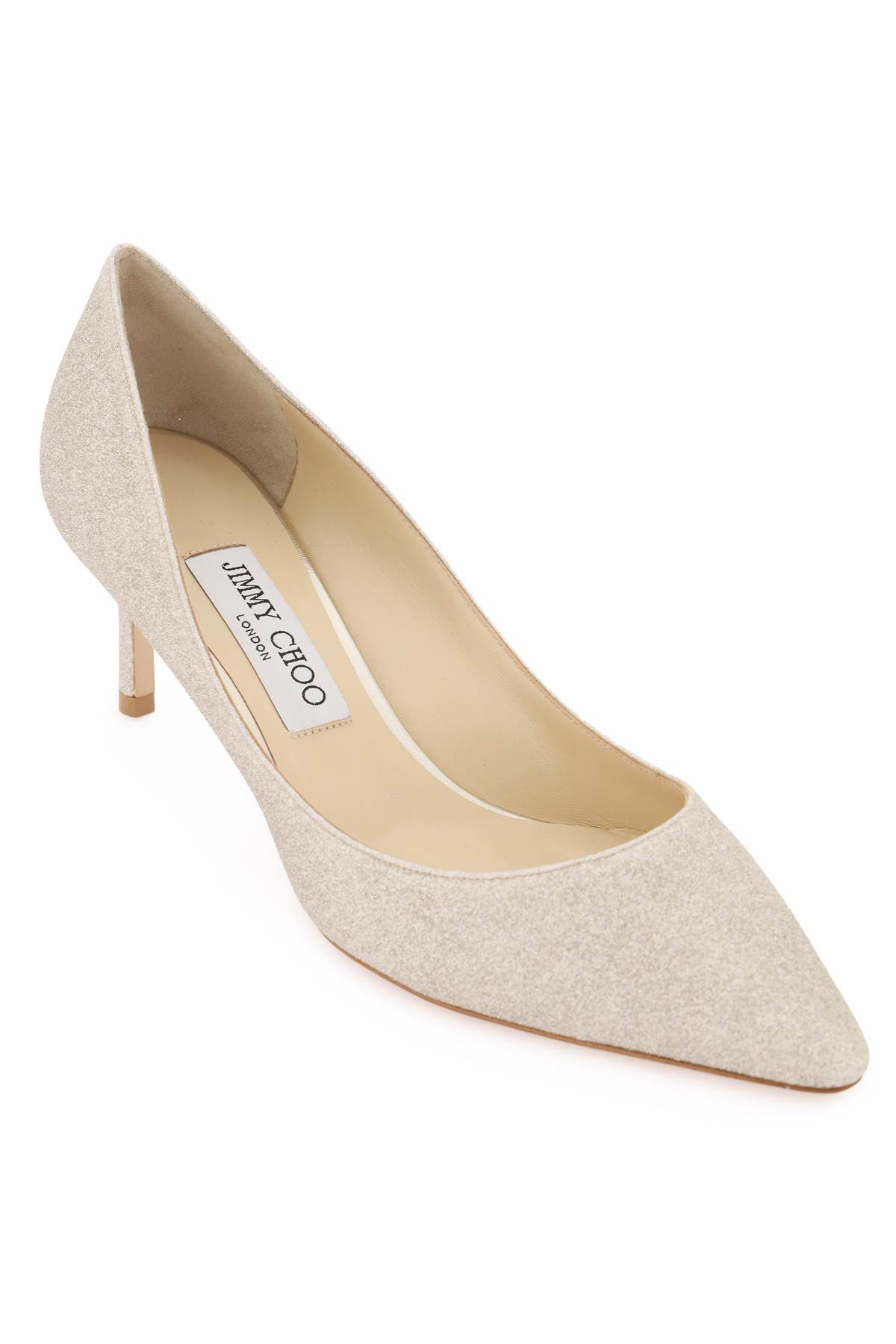 Shop Jimmy Choo Romy Pumps With Glitter In Platinum Ice (silver)