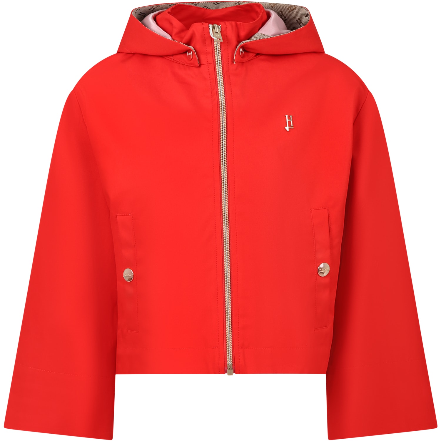 HERNO RED JACKET FOR GIRL WITH LOGO